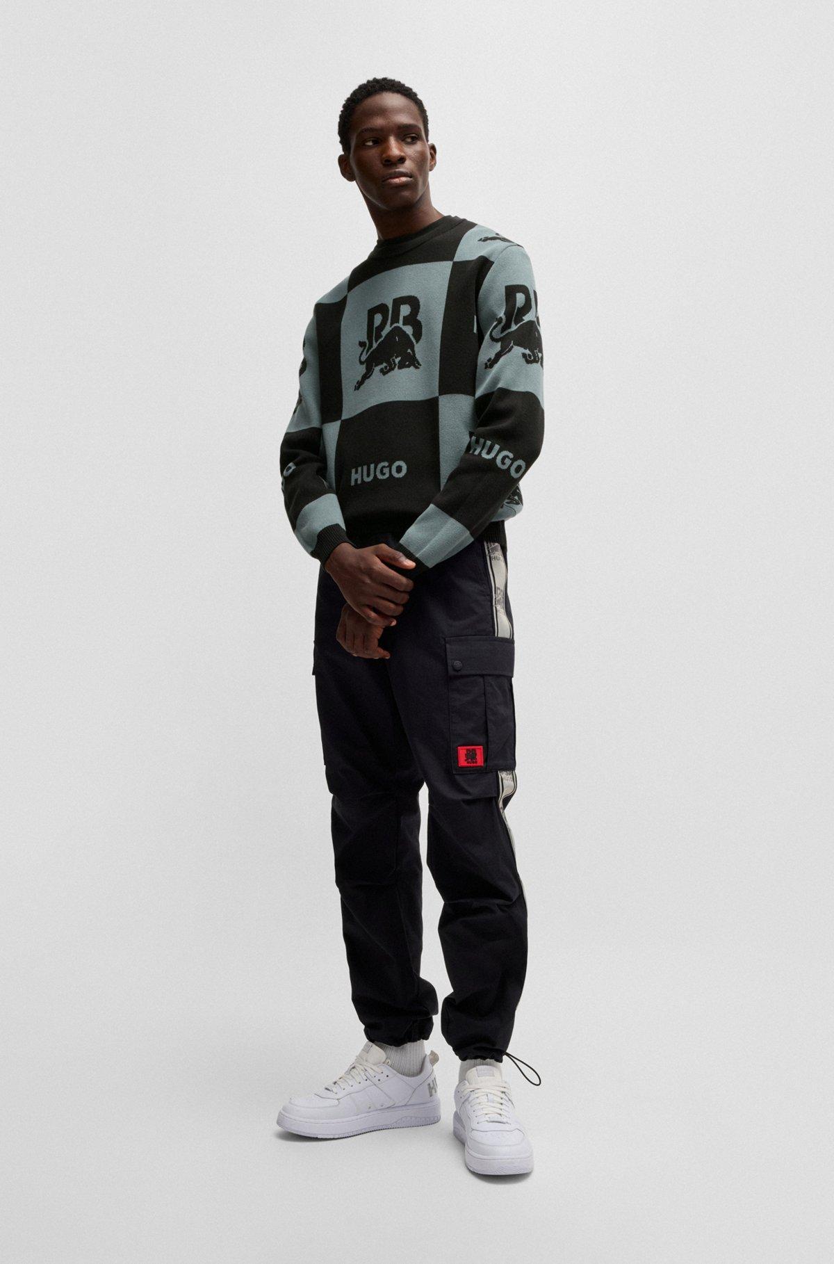 HUGO x RB checkerboard cotton sweater with bull motif Product Image