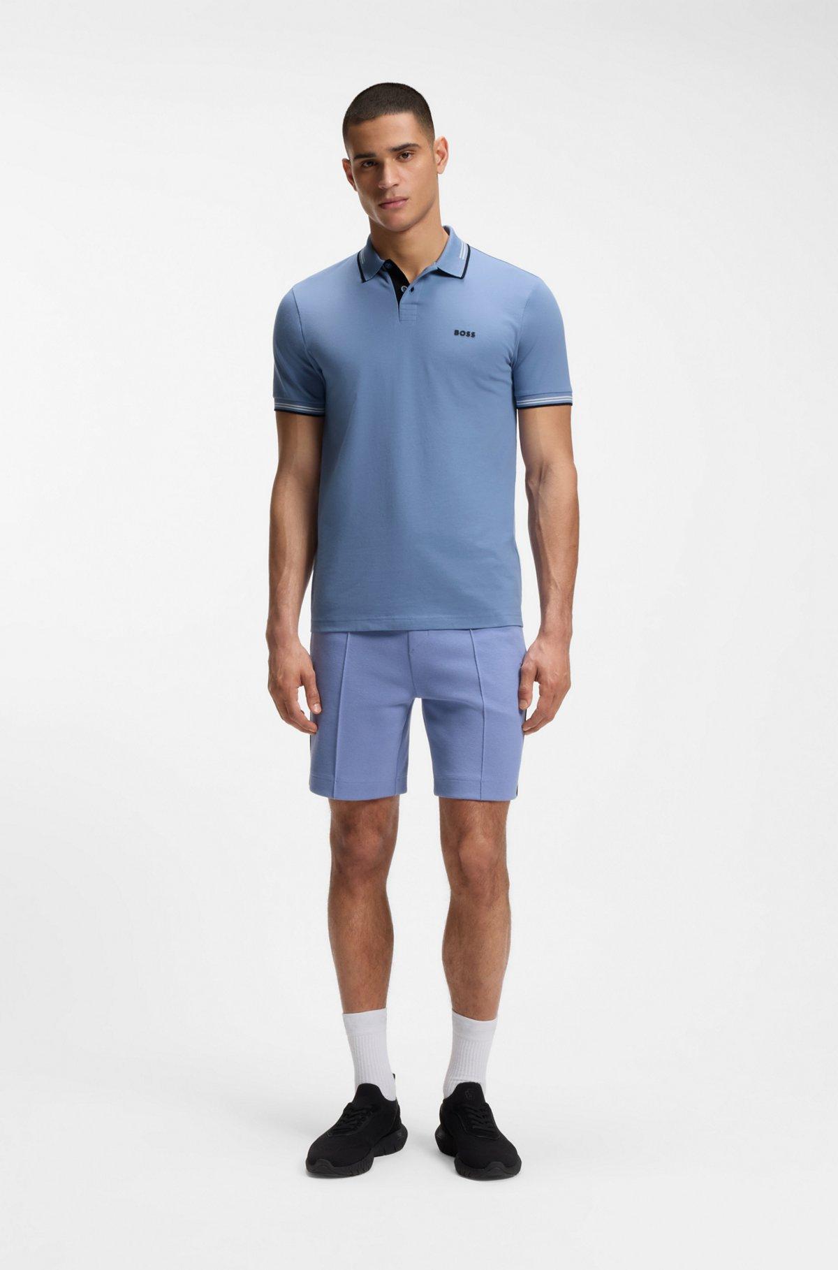 Stretch-cotton slim-fit polo shirt with branding and stripes Product Image