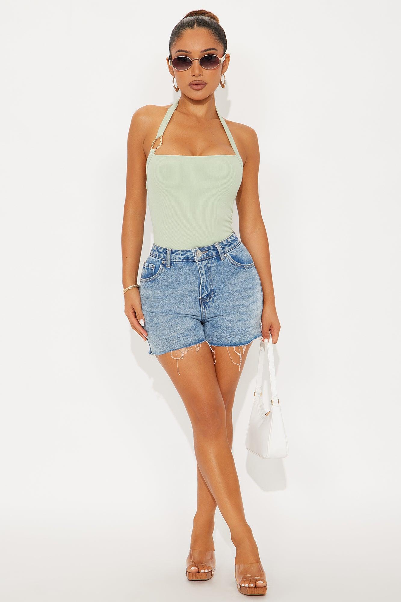 Sonnet Asymmetrical Ribbed Halter Top - Sage Female Product Image
