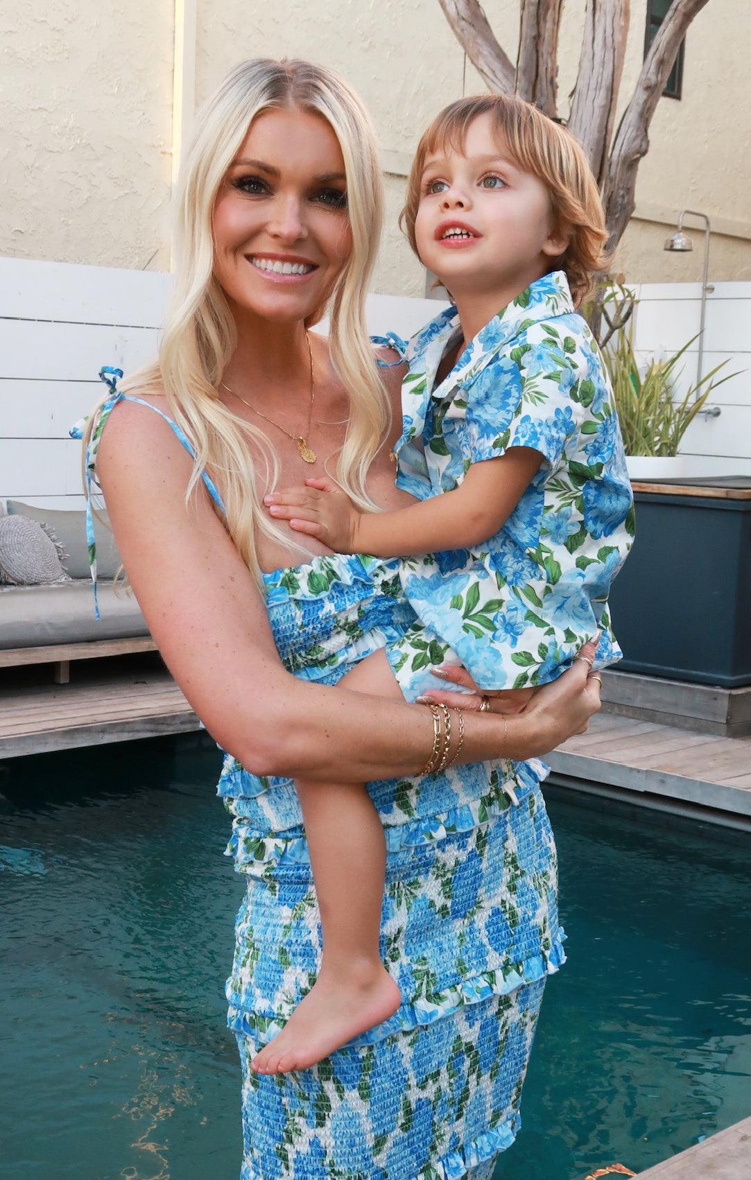 Lil Button Up Shirt ~ Cottage Floral Blue Kids Product Image