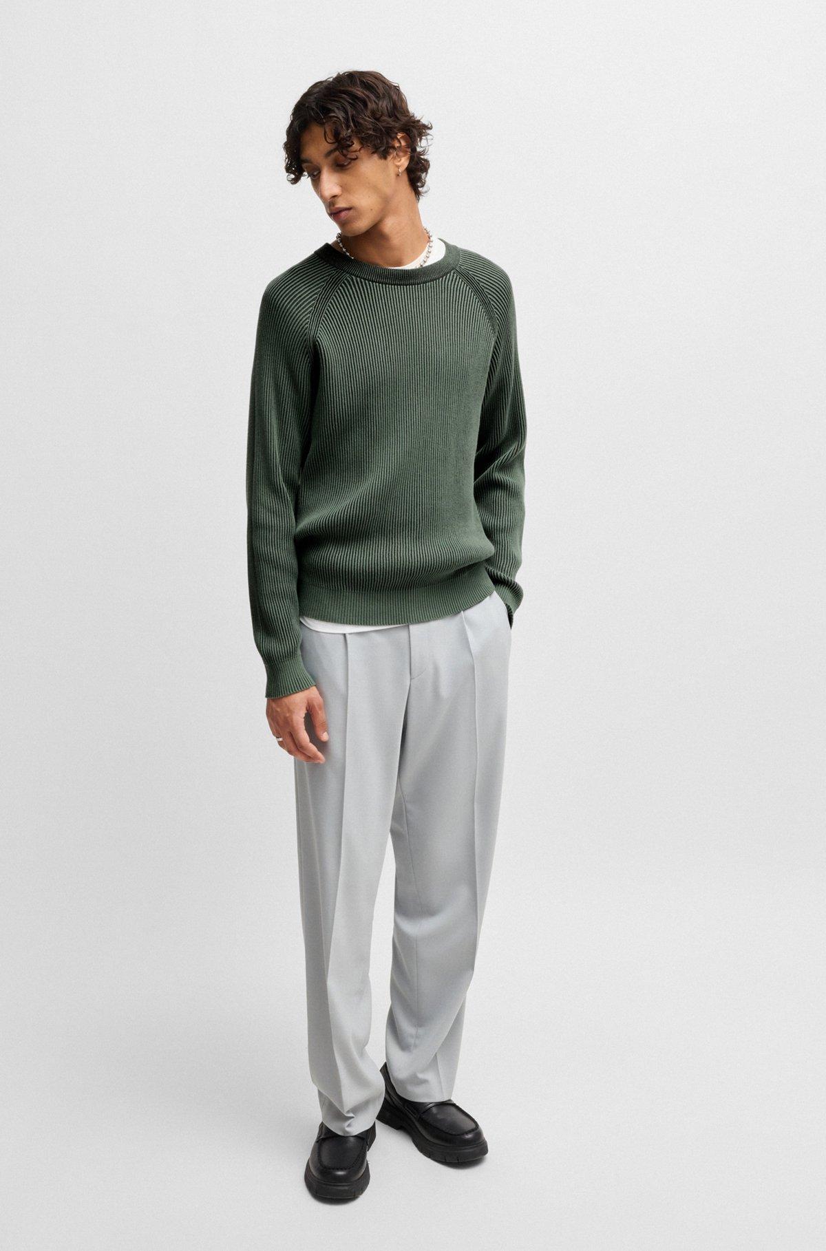HUGO - Cotton sweater with two-tone ribbing - Light Green Product Image