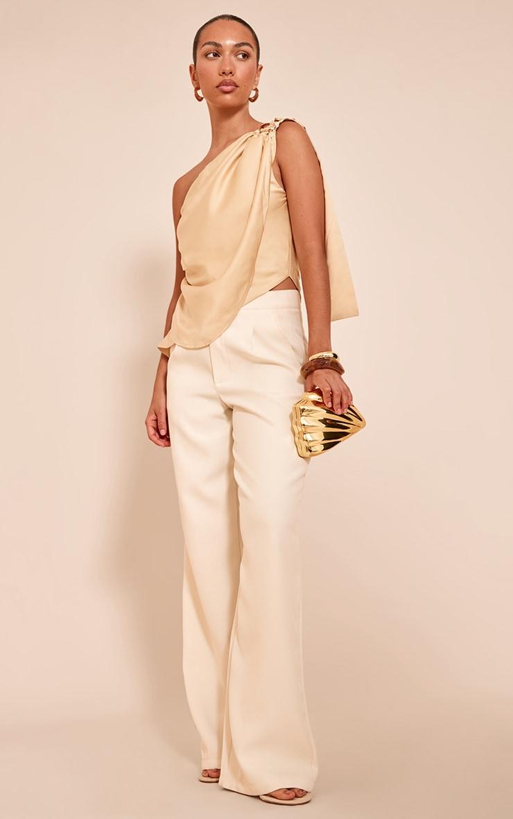 Butter Yellow Satin Drape Trim Detail Top Product Image