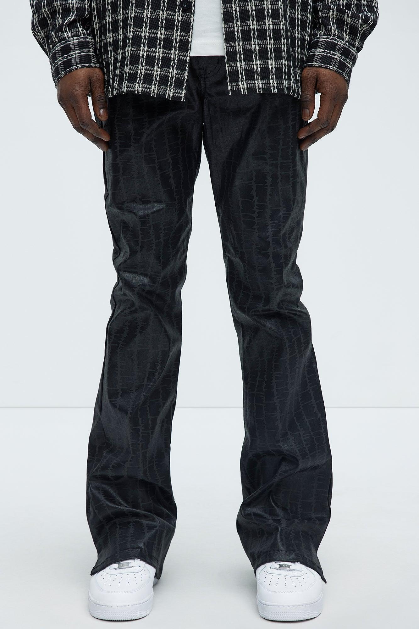 Rebel Like Me Pattern Waxed Stacked Skinny Flare Pants - Black Product Image