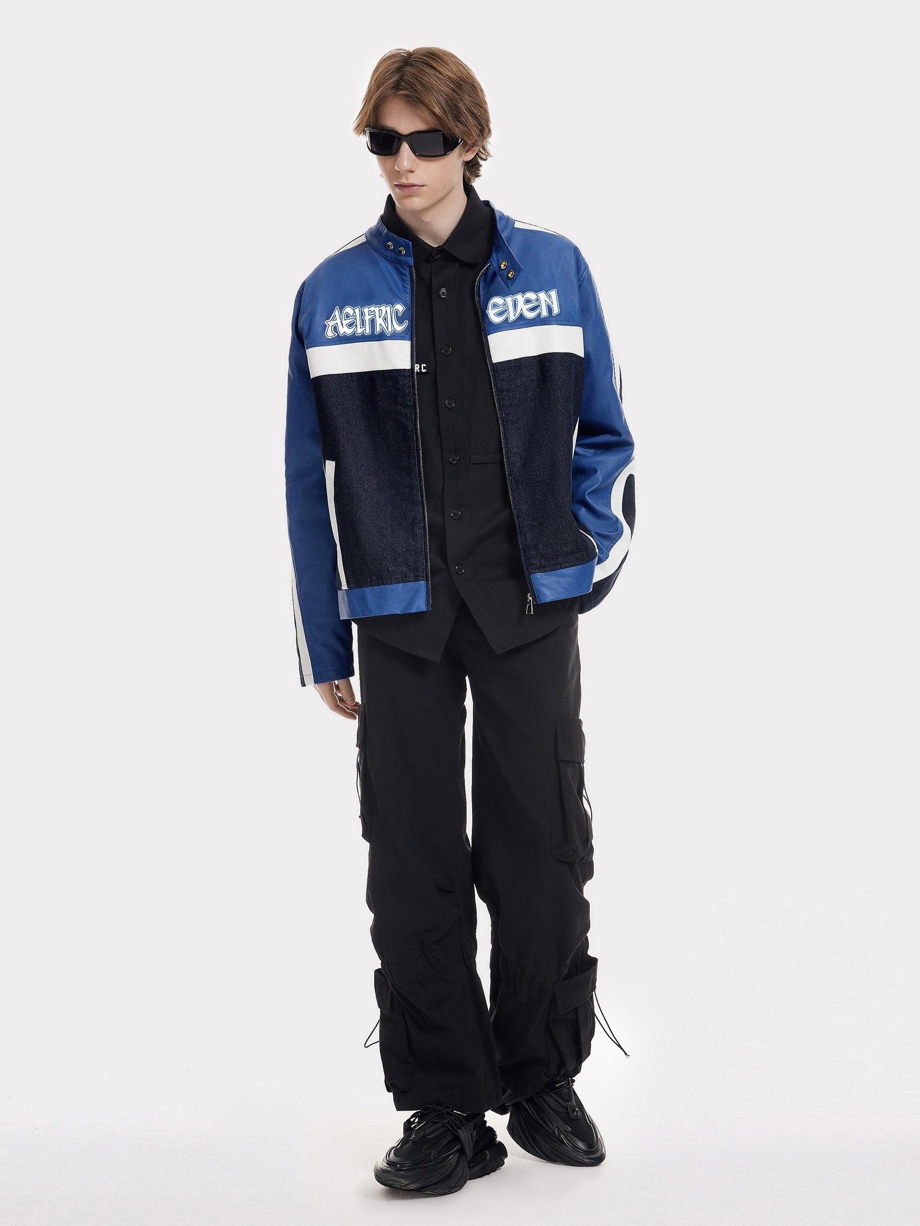 Aelfric Eden Denim Faux Leather Patchwork Jacket Product Image