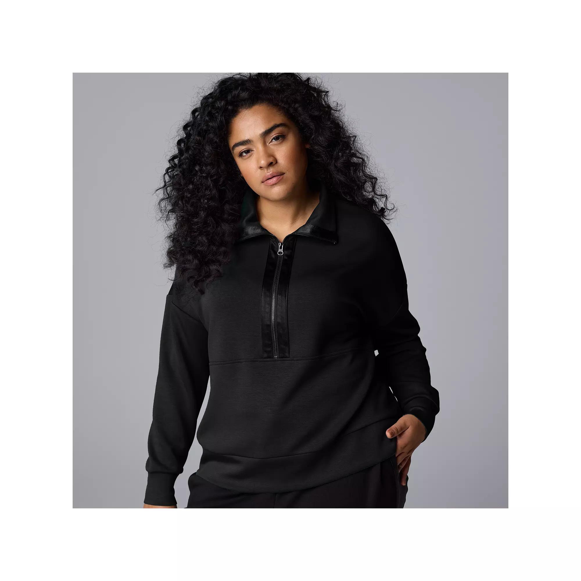 Plus Sized Simply Vera Vera Wang Satin Trim Scuba Half-Zip, Women's, Size: 2XL, Black Product Image