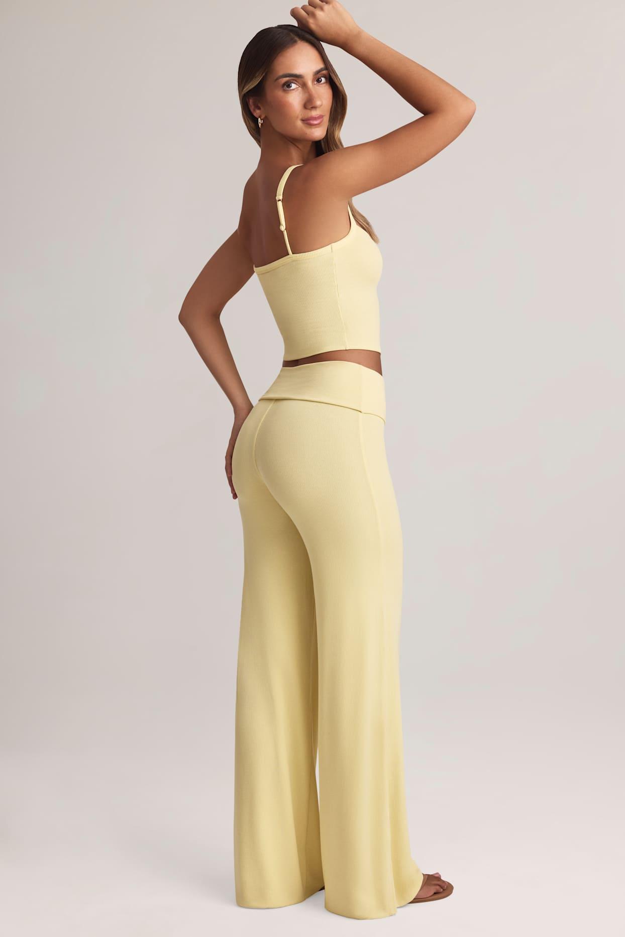 Modal Foldover Wide-Leg Trousers in Lemon Sherbet Product Image