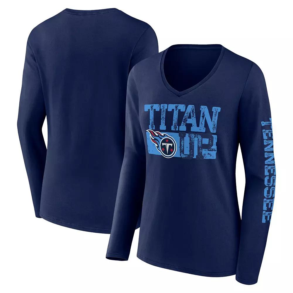 Women's Fanatics Navy Tennessee Titans Hometown Sweep Long Sleeve V-Neck T-Shirt, Size: 2XL, Blue Product Image