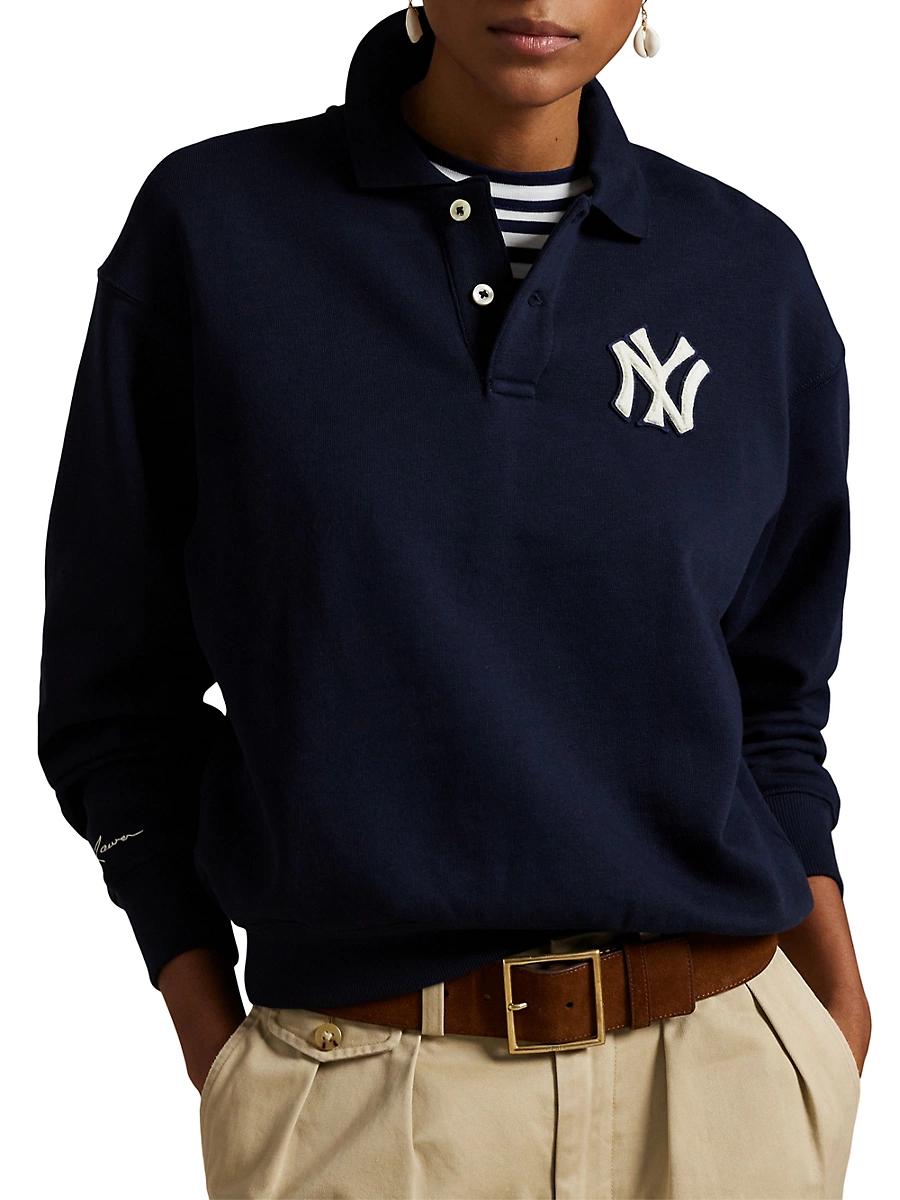 Womens New York Yankees Fleece Long-Sleeve Polo Product Image