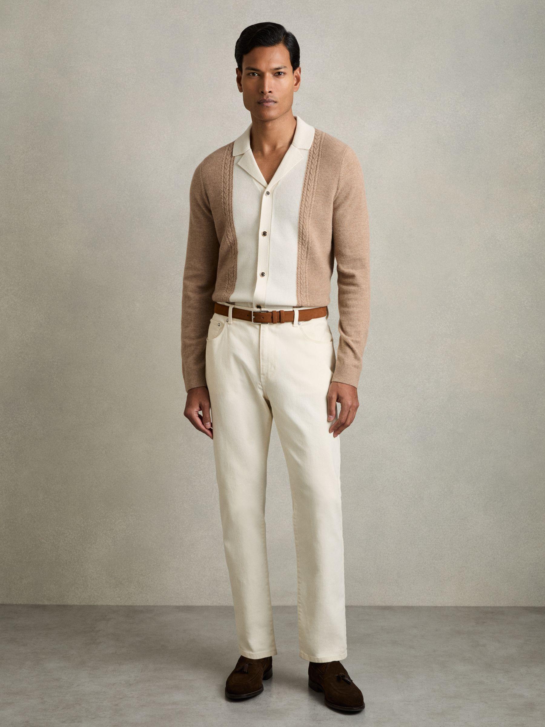 Wool Colourblock Knitted Shirt in Camel Product Image