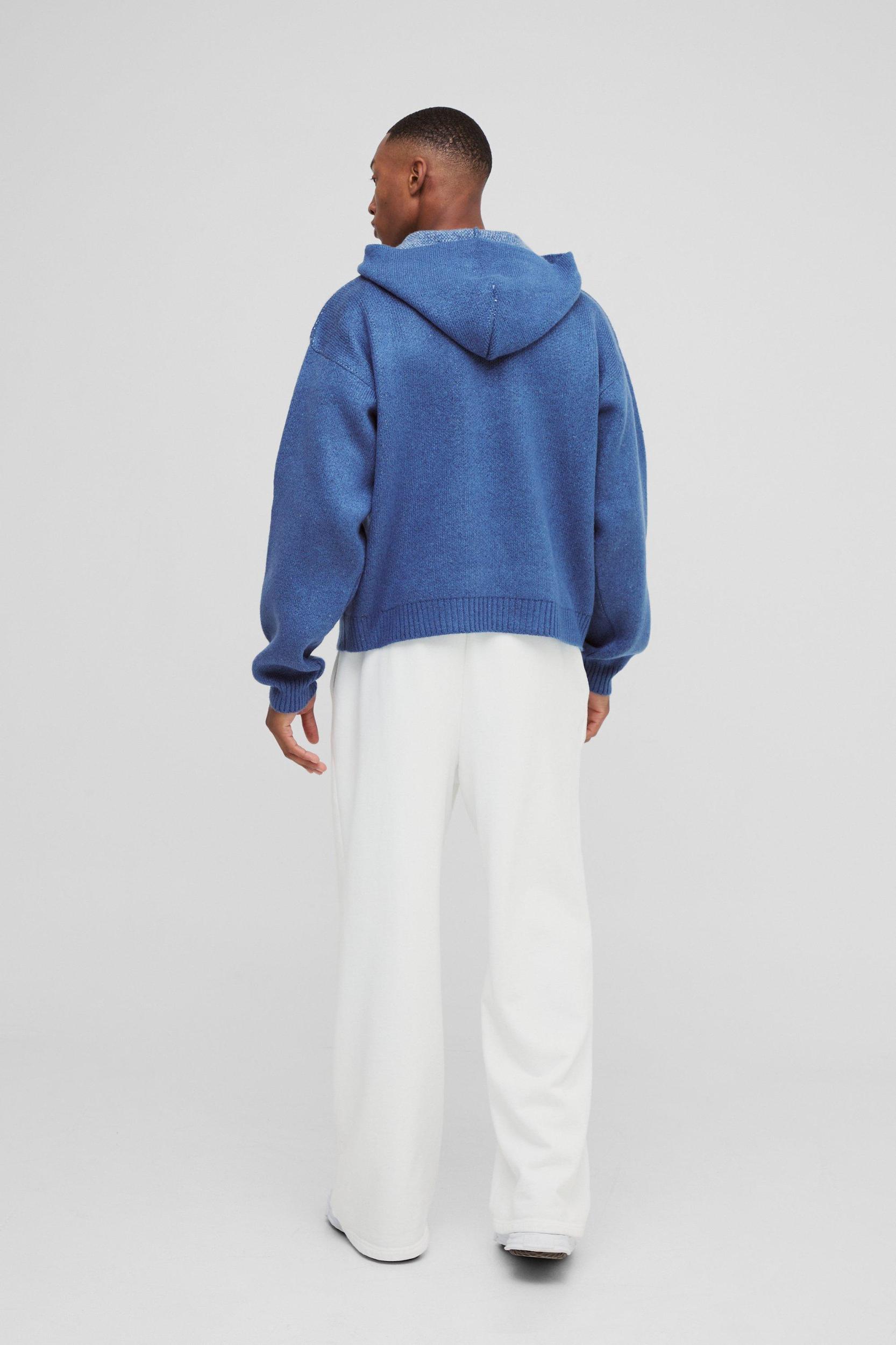 Oversized Boxy Official Slogan Knit Hoodie | boohooMAN USA Product Image