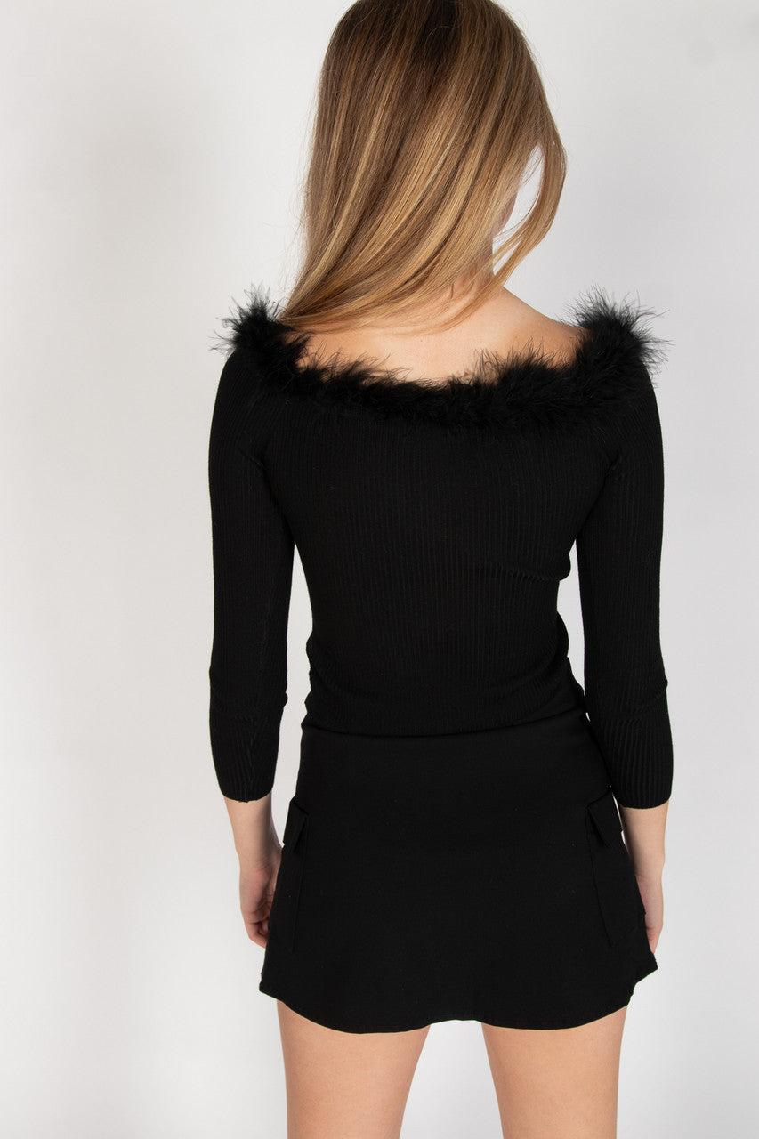 Off The Shoulder Feather Trim Sweater Product Image