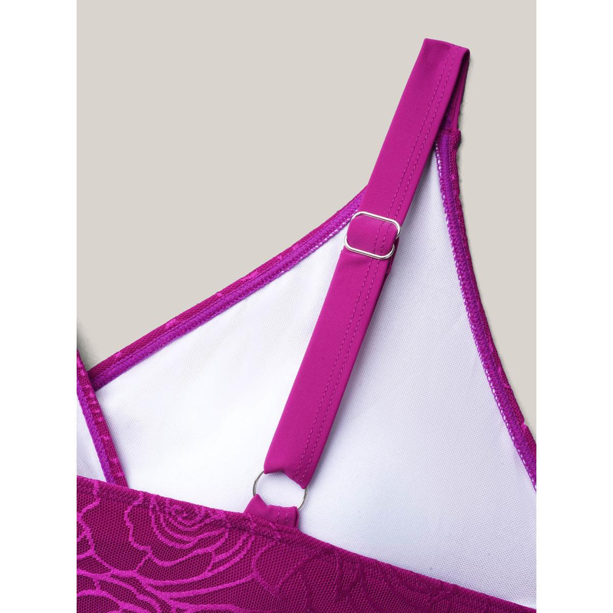 Plus Size Rosy Pattern Surplice Neck Flared Swim Dress Women's Swimwear RedViolet Beach Bodycon Overlap Collar High stretch Curve Swim Dresses BloomChic 14-16/1X Product Image