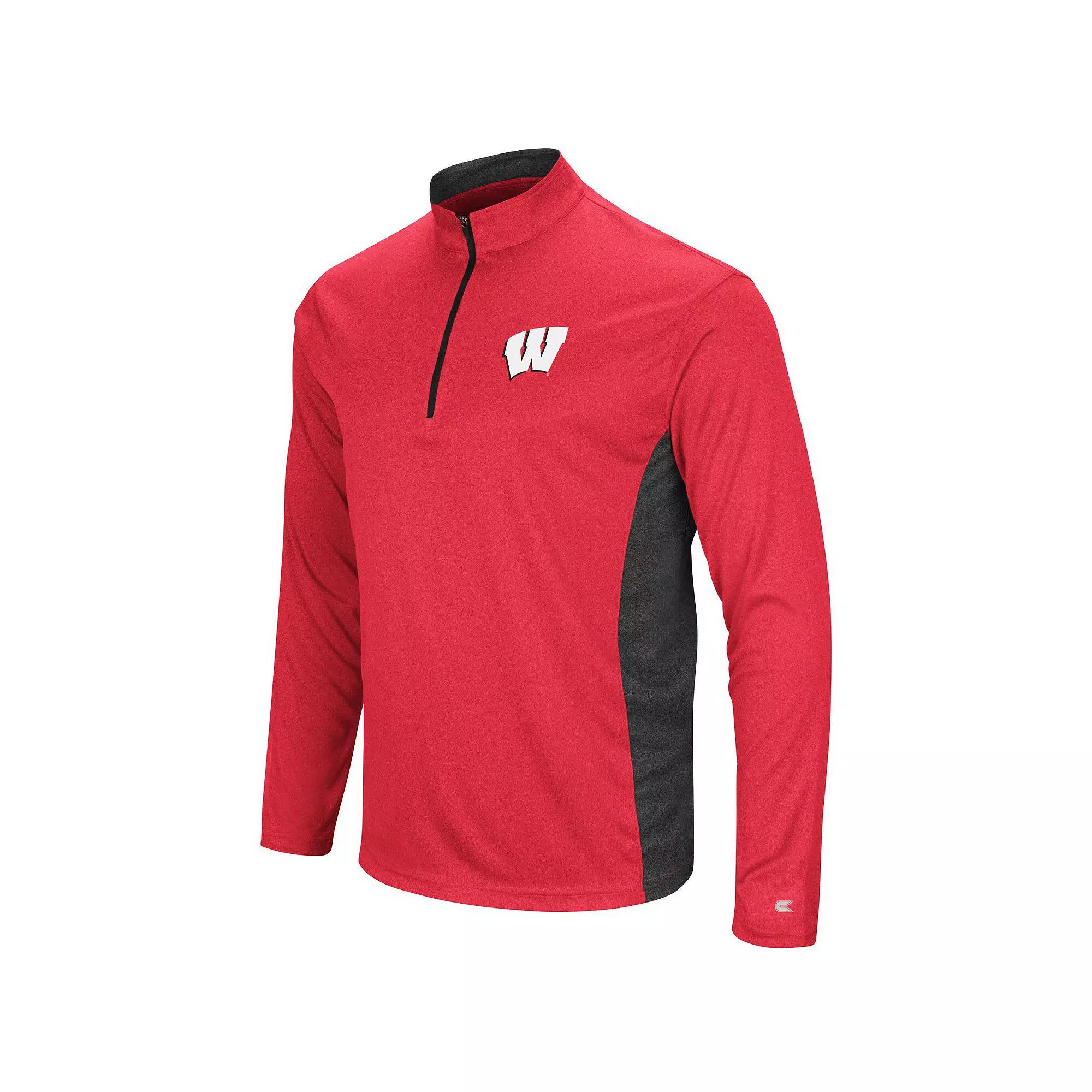 Men's Colosseum Heathered Red/Black Wisconsin Badgers Audible Windshirt Quarter-Zip Pullover Jacket,  Product Image