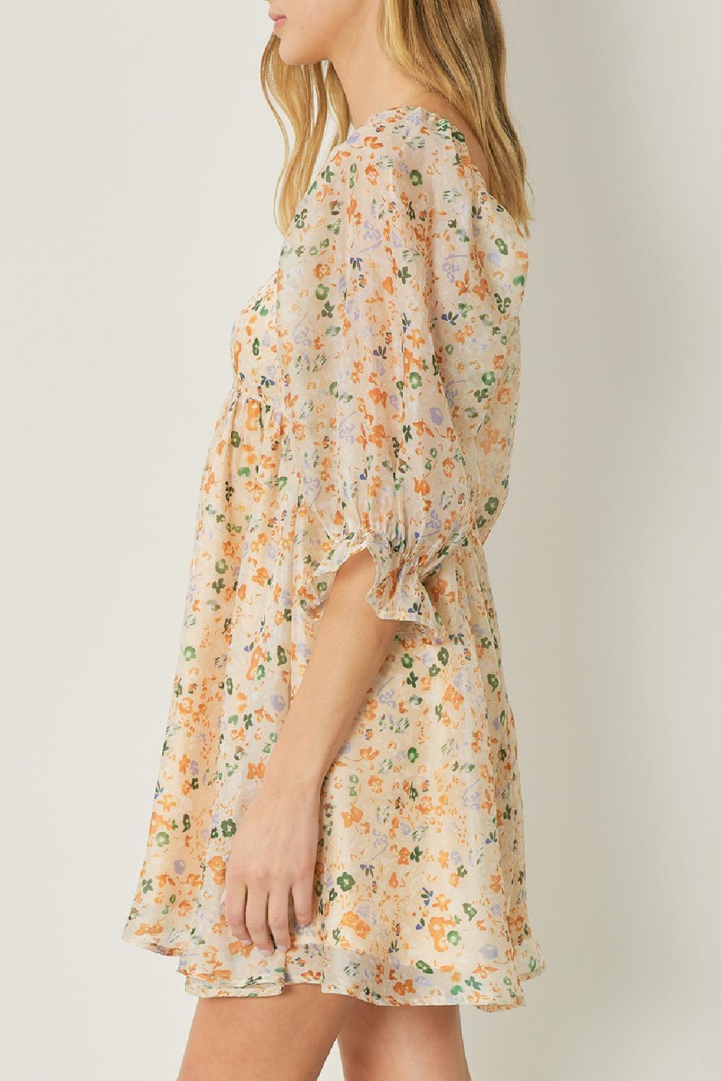 Square Neckline Floral Dress Product Image