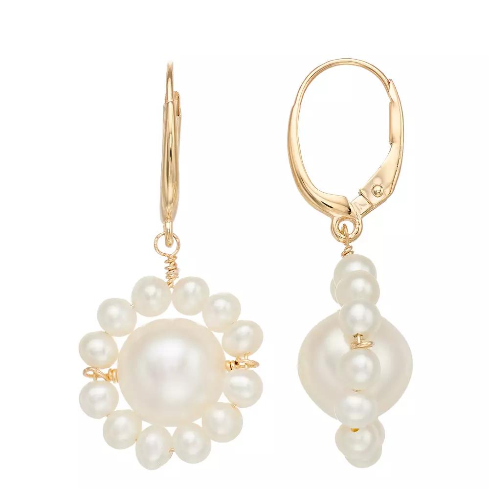 Jewelmak 14k Gold Freshwater Cultured Pearl Flower Drop Earrings, Women's Product Image