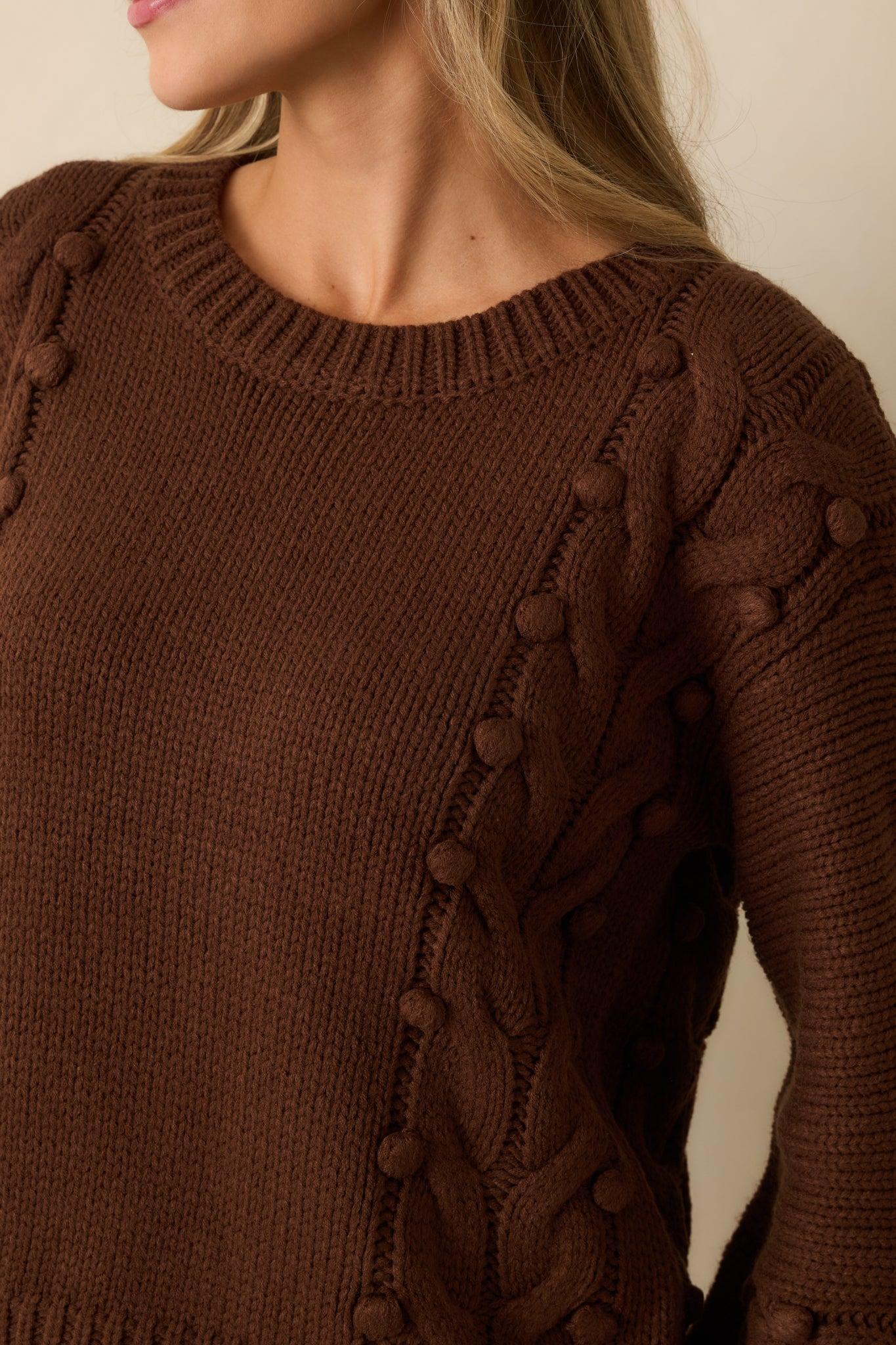Let’s Be Honest Chocolate Brown Cable Knit Long Sleeve Sweater Product Image