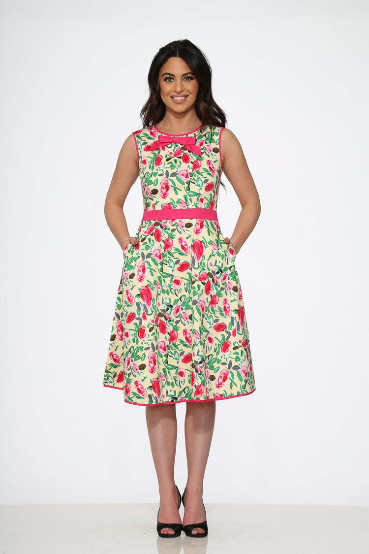 Yellow and Red Rose Swing Dress Product Image