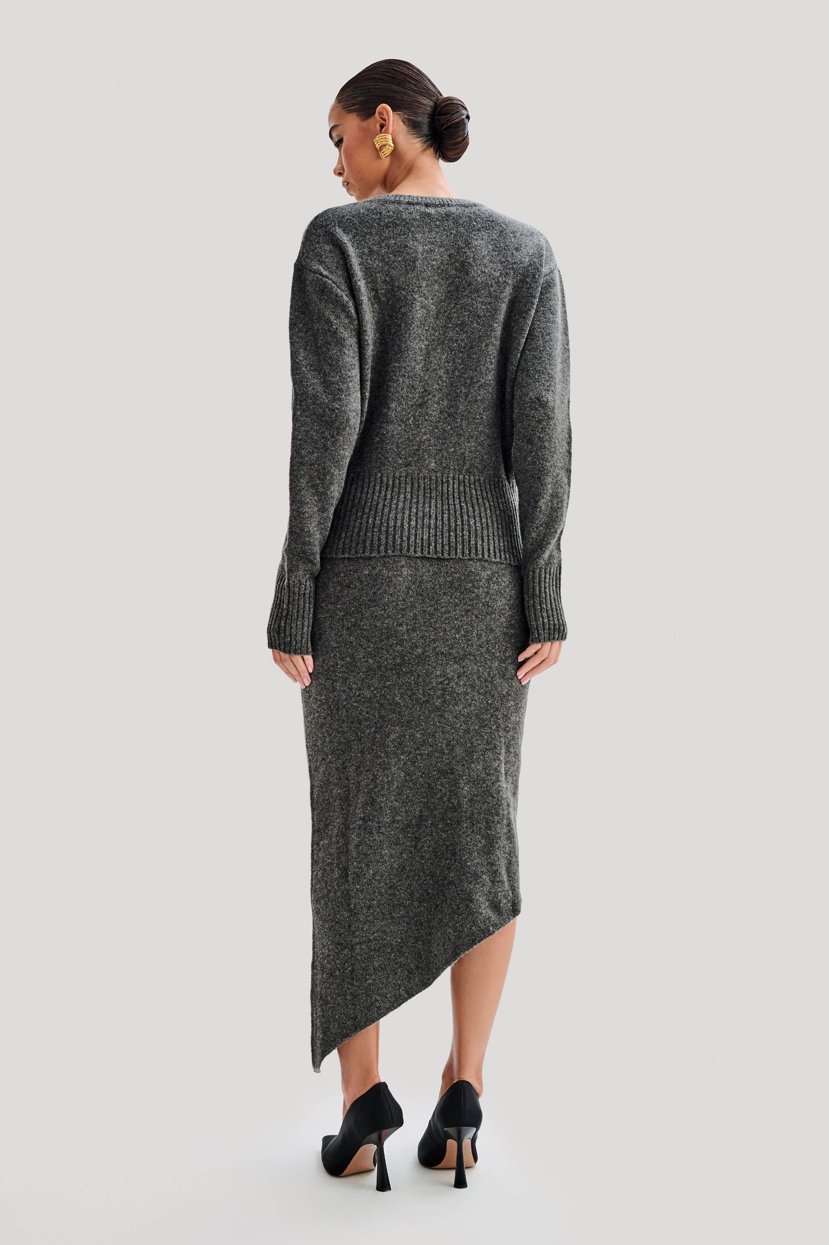 Genevieve Asymmetrical Knit Midi Skirt - Charcoal Marle Product Image