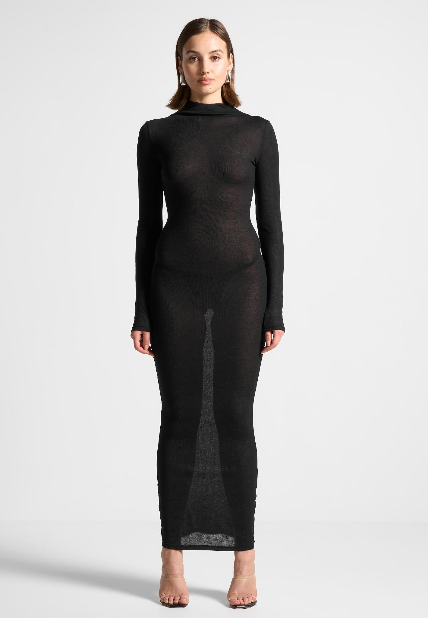 Mock Neck Sheer Midaxi Dress - Black Female Product Image