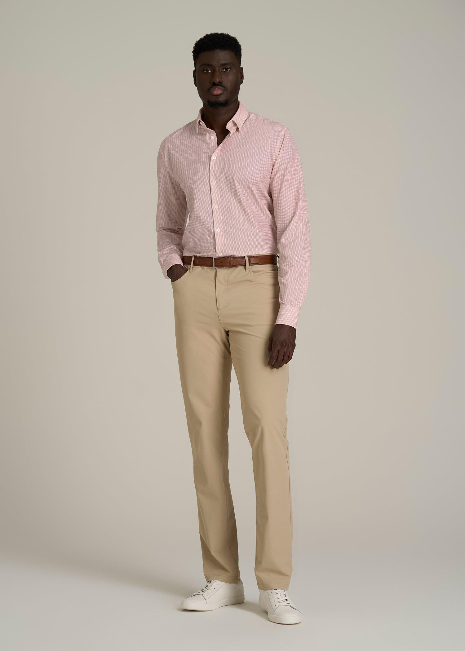 Traveler Stretch Dress Shirt for Tall Men in Light Orange Geometric Male Product Image