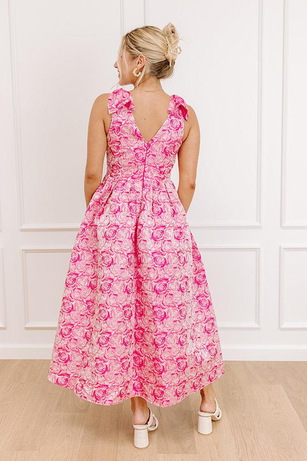 Twilight Garden Jacquard Midi Dress in Pink Product Image