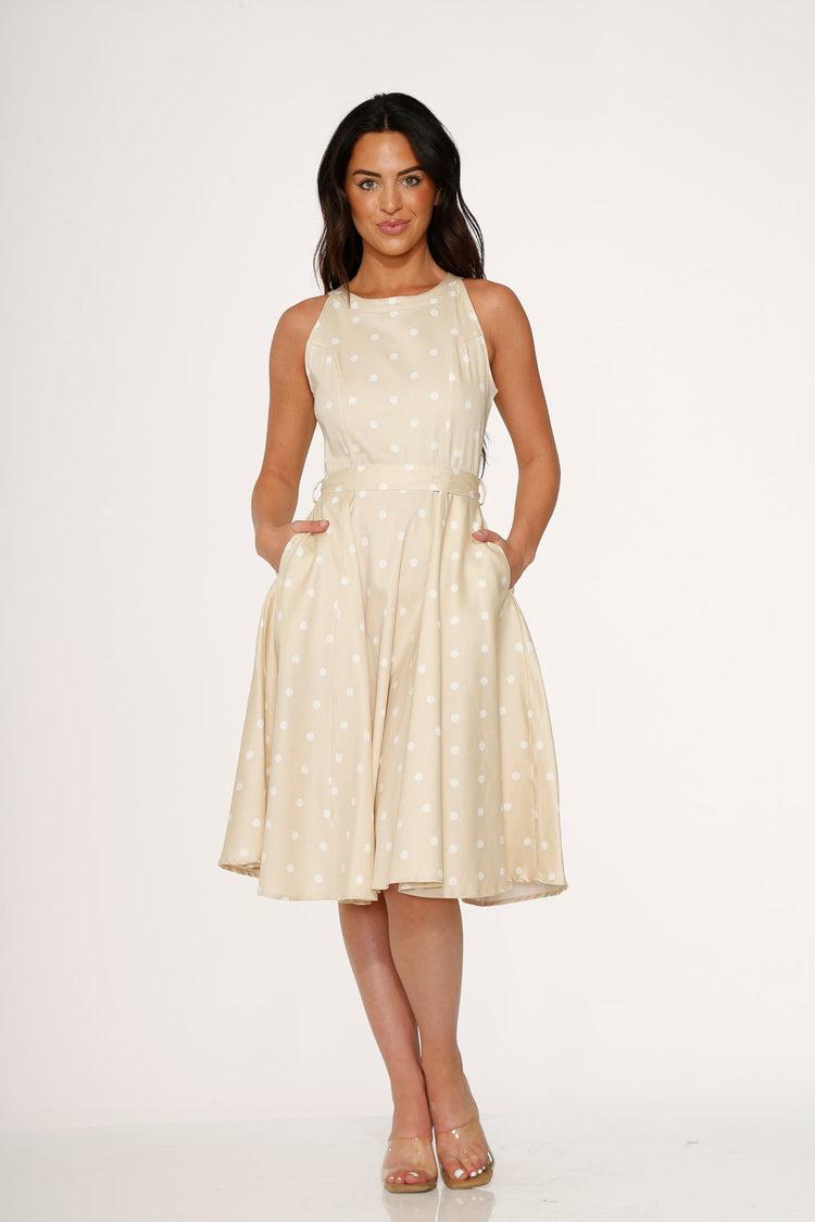 Beige & White Polka Dot Swing Dress Product Image