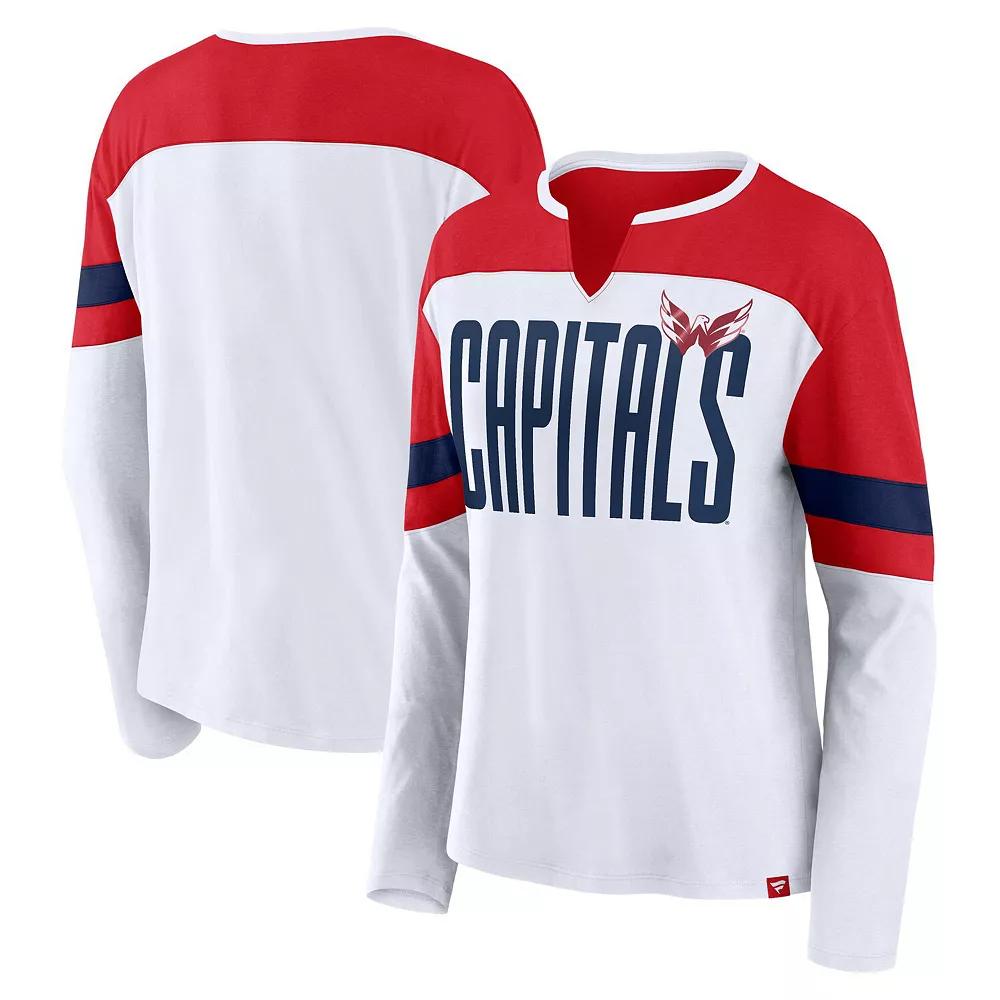 Women's Fanatics White/Red Washington Capitals Frozen Long Sleeve Notch Neck T-Shirt,  Product Image
