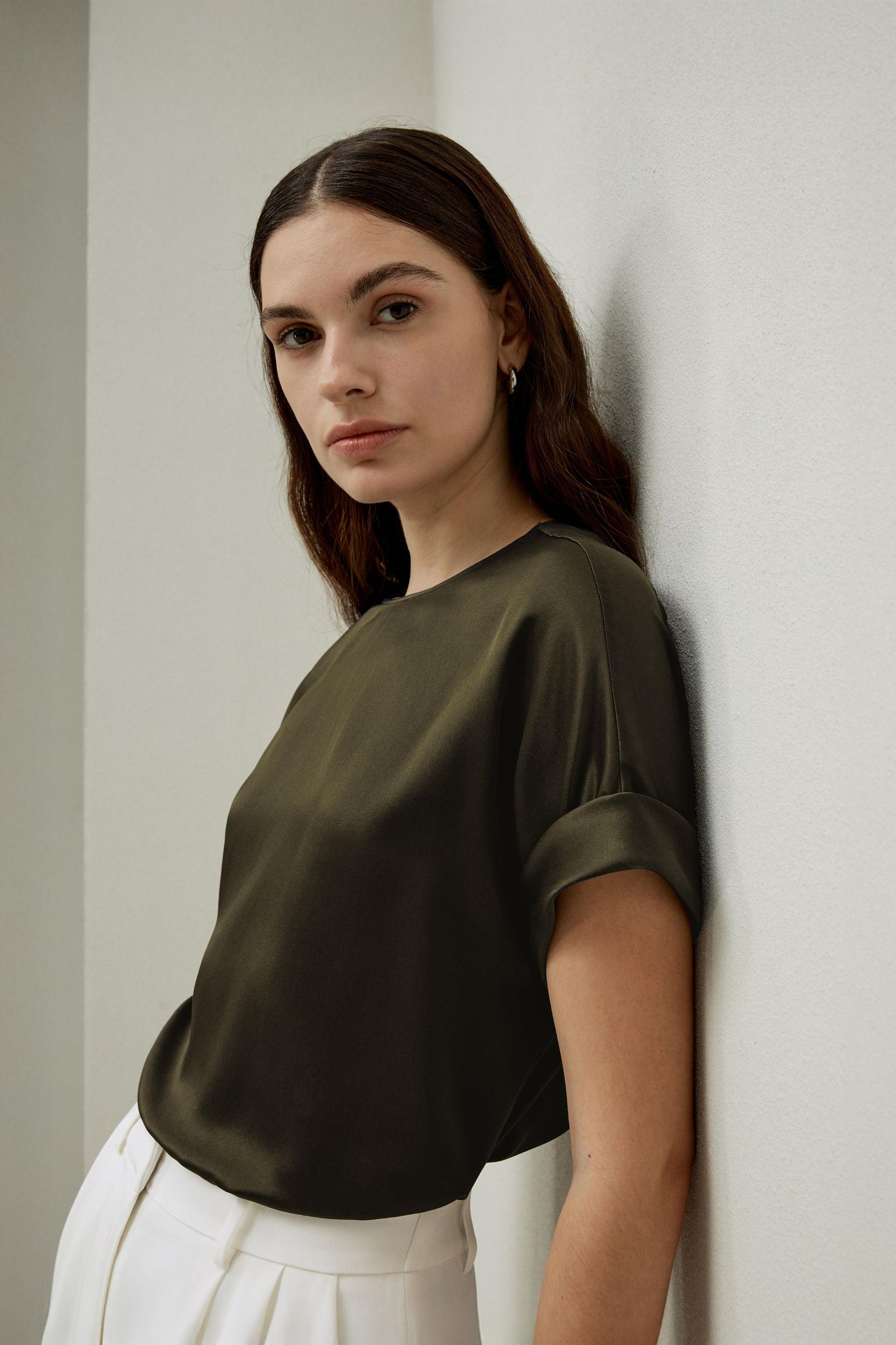 LILYSILK T Shirt Silk - Womens - Navy Blue 100 Silk - Organic Oversized Tops XS Product Image