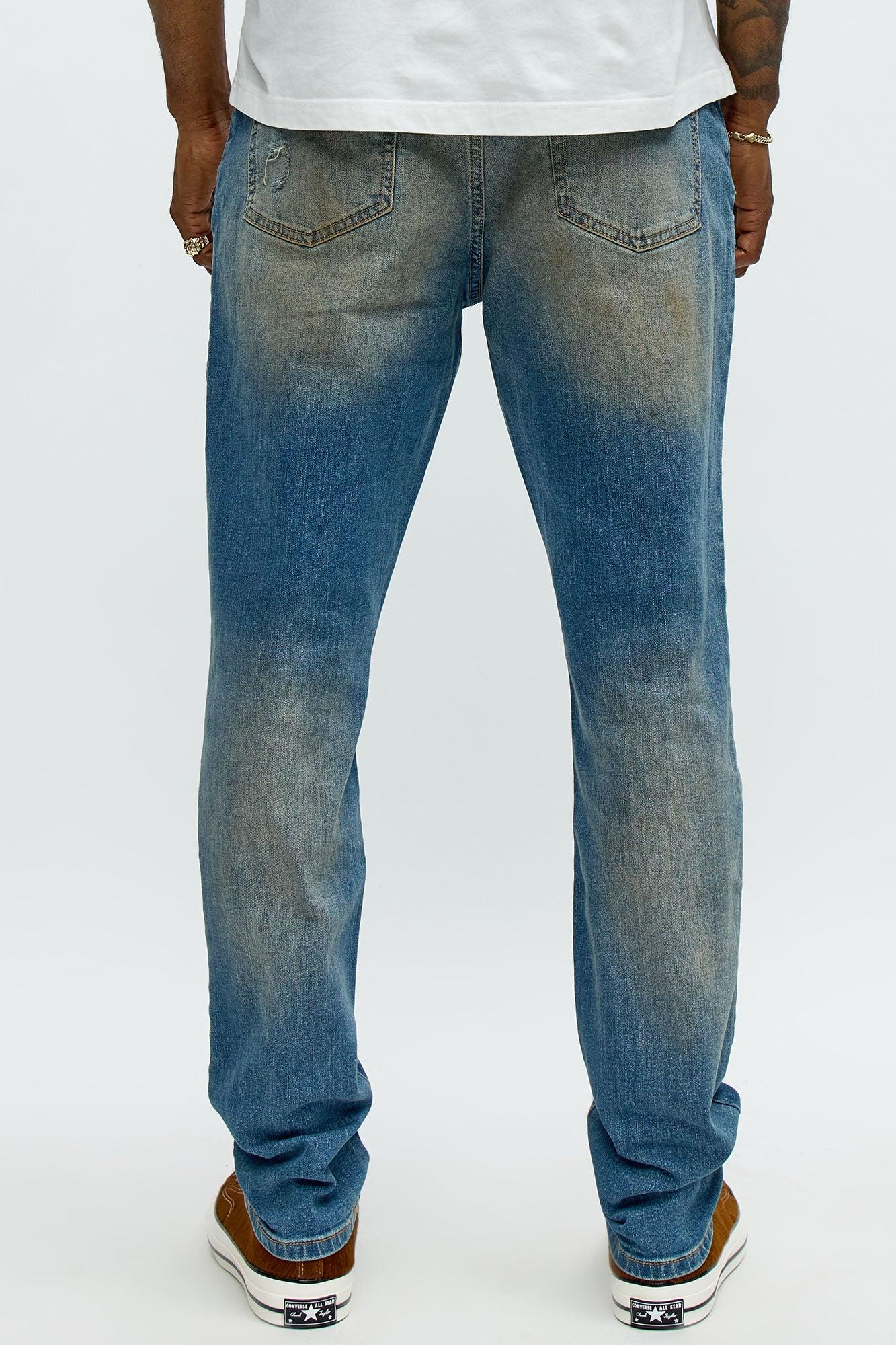 Skinny Going In Circles Repaired Distressed Jeans - Vintage Blue Wash Male Product Image