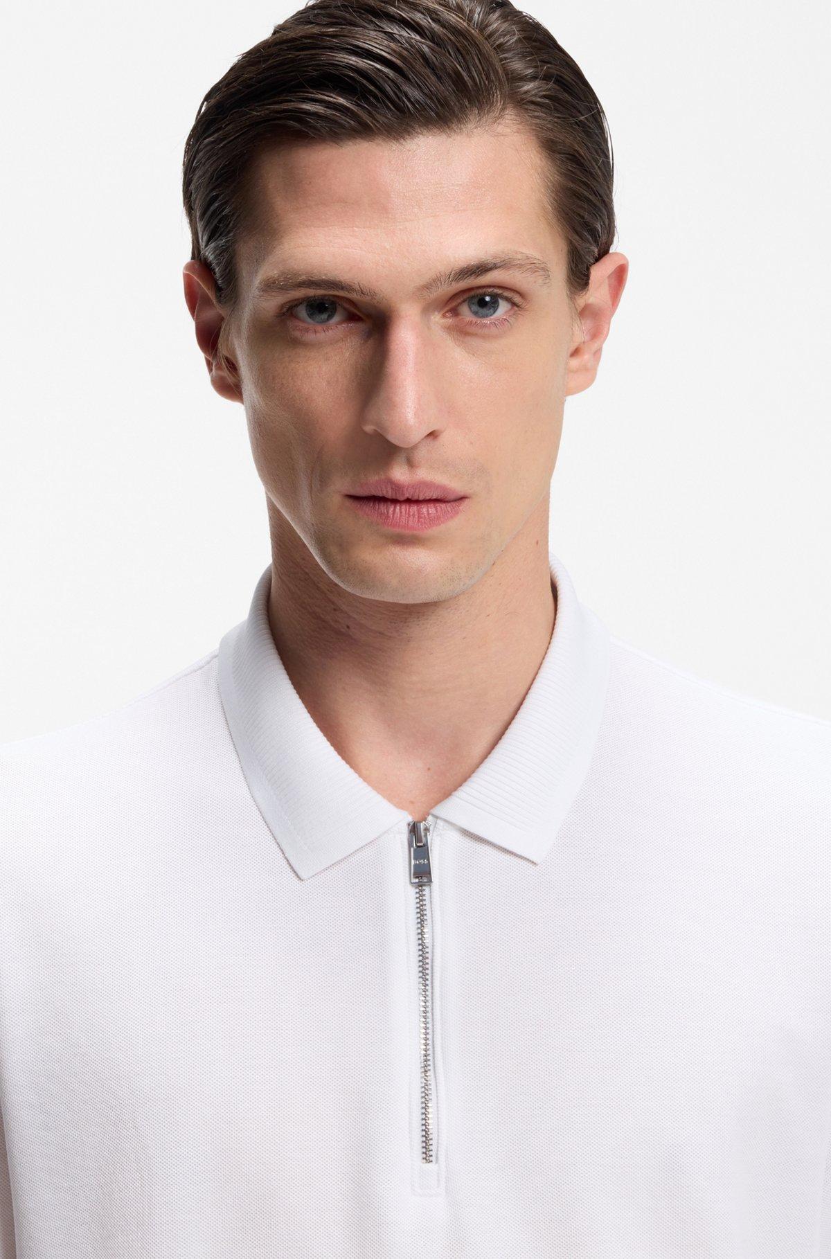 Cotton-piqué polo shirt with zip neck Product Image