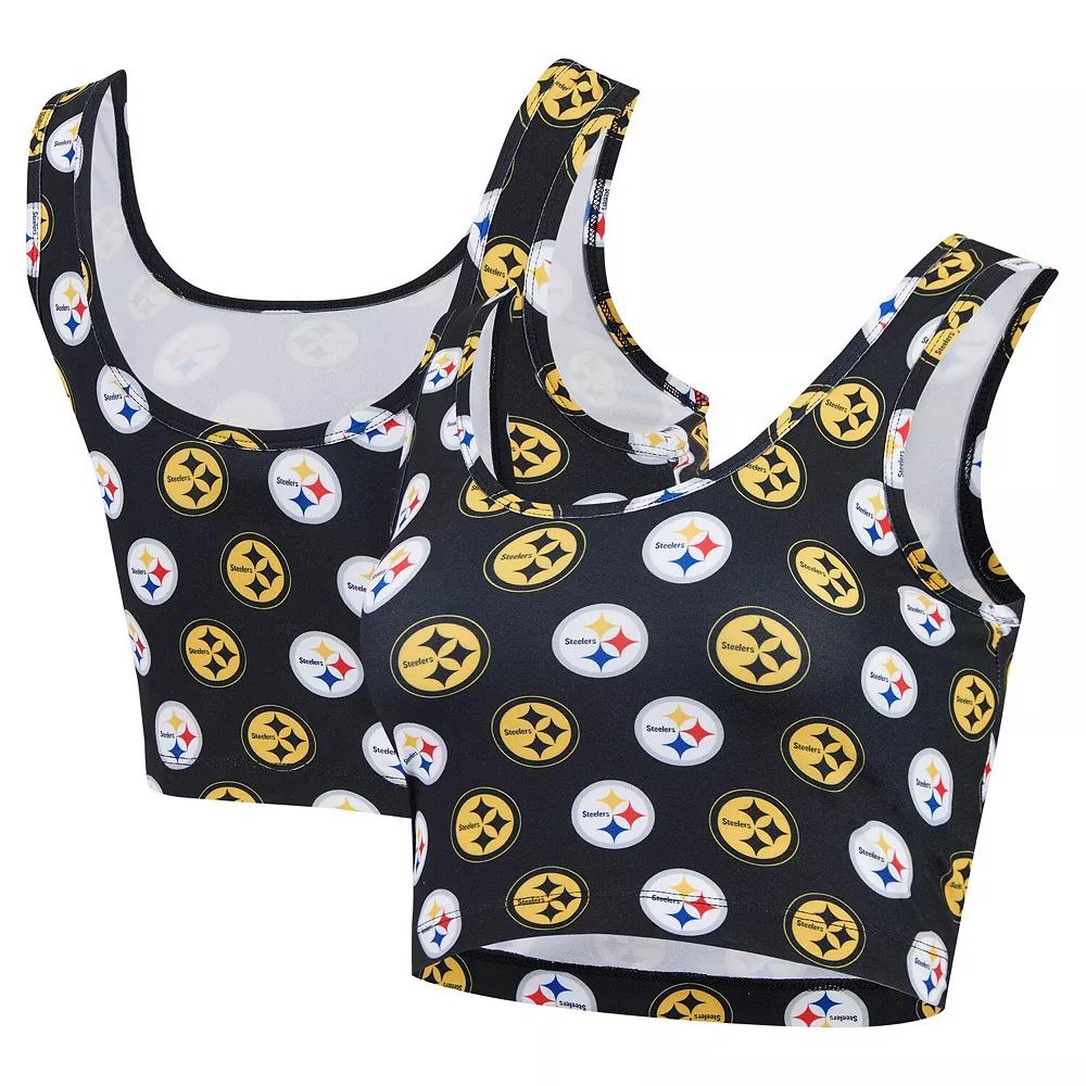 Women's Concepts Sport Black Pittsburgh Steelers Record Allover Print Bralette, Size: Medium Product Image