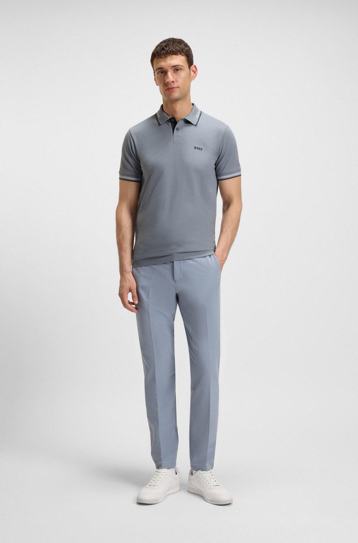 BOSS - Stretch-cotton slim-fit polo shirt with branding - Dark Grey Product Image