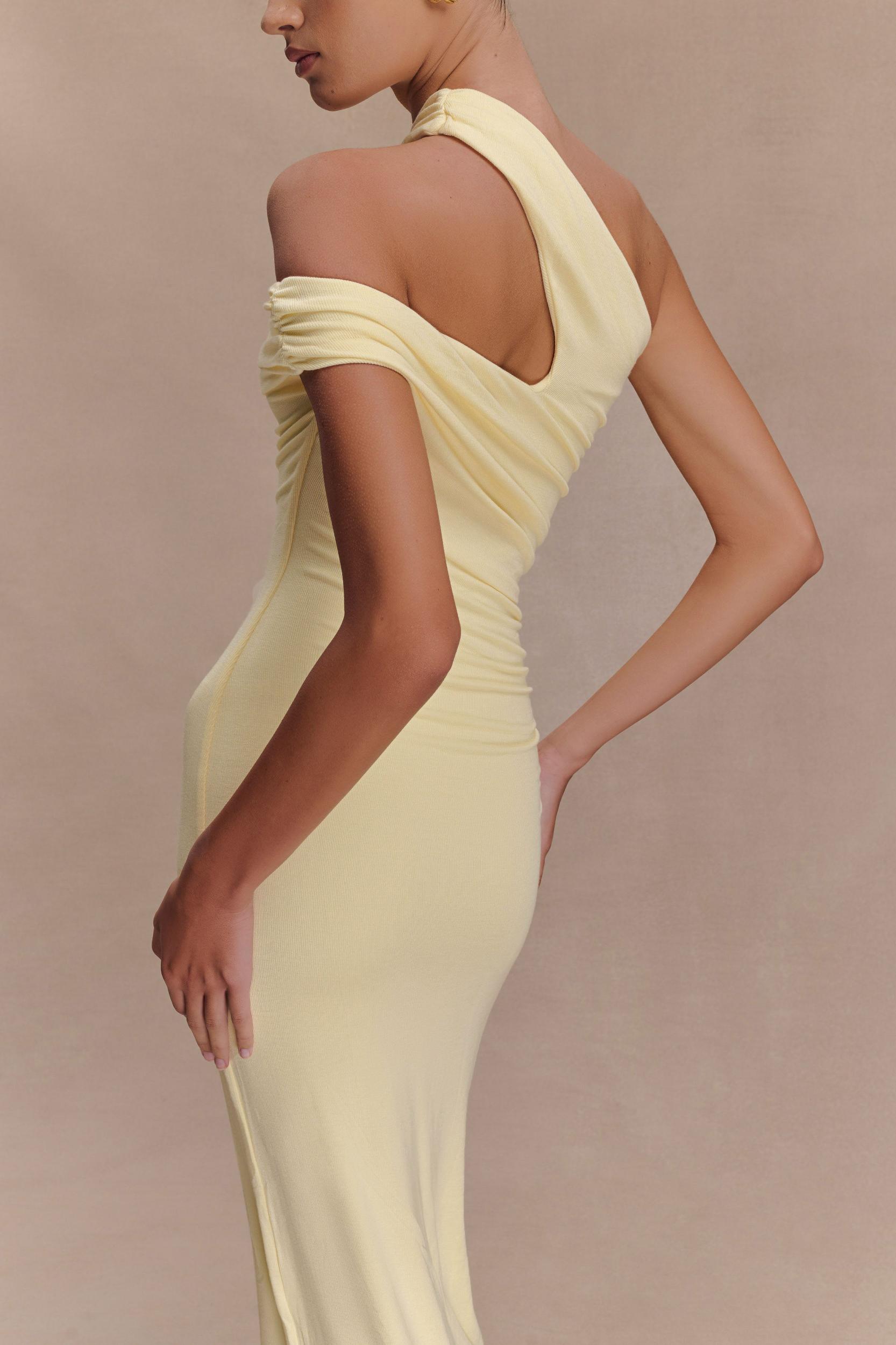 Anastasia One Shoulder Modal Midi Dress - Pale Lemon Product Image