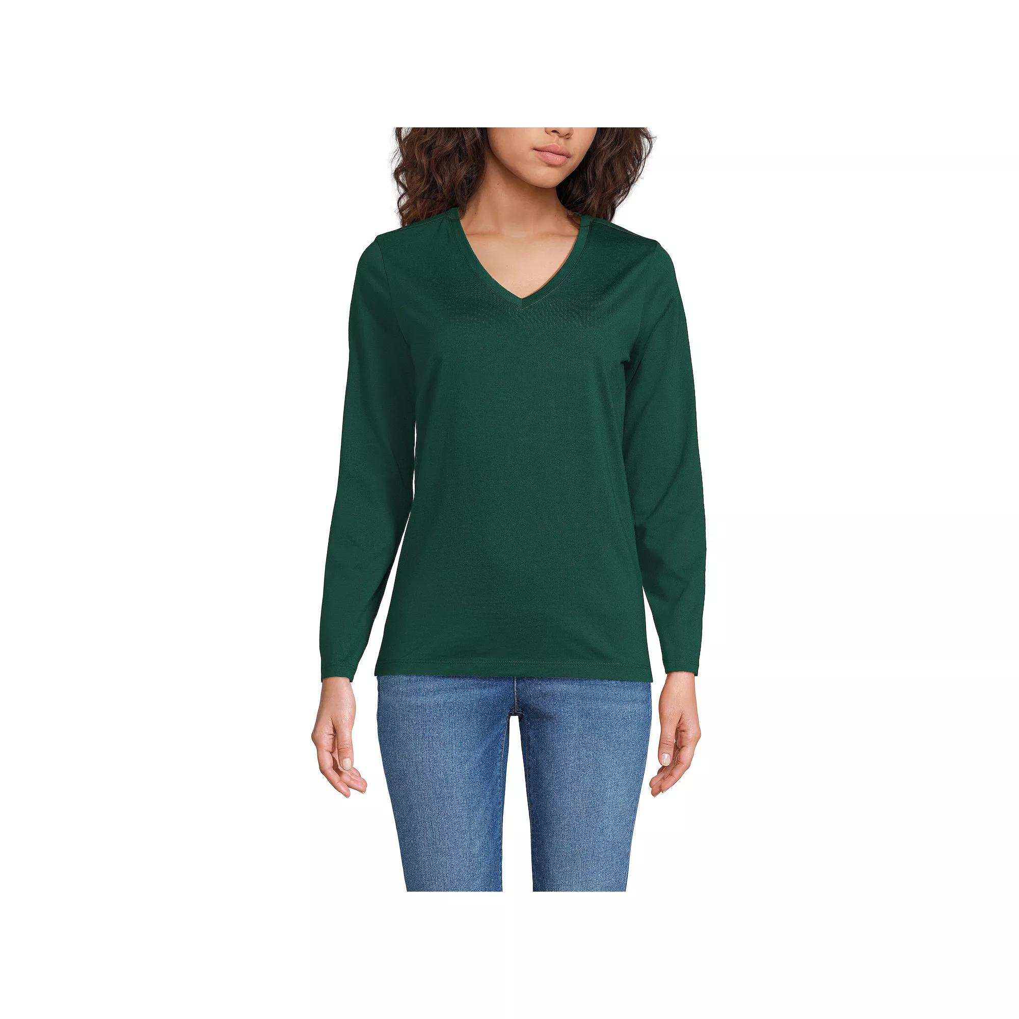 Women's Lands' End Relaxed-Fit Supima Long Sleeve Cotton V-Neck Tee,  Product Image