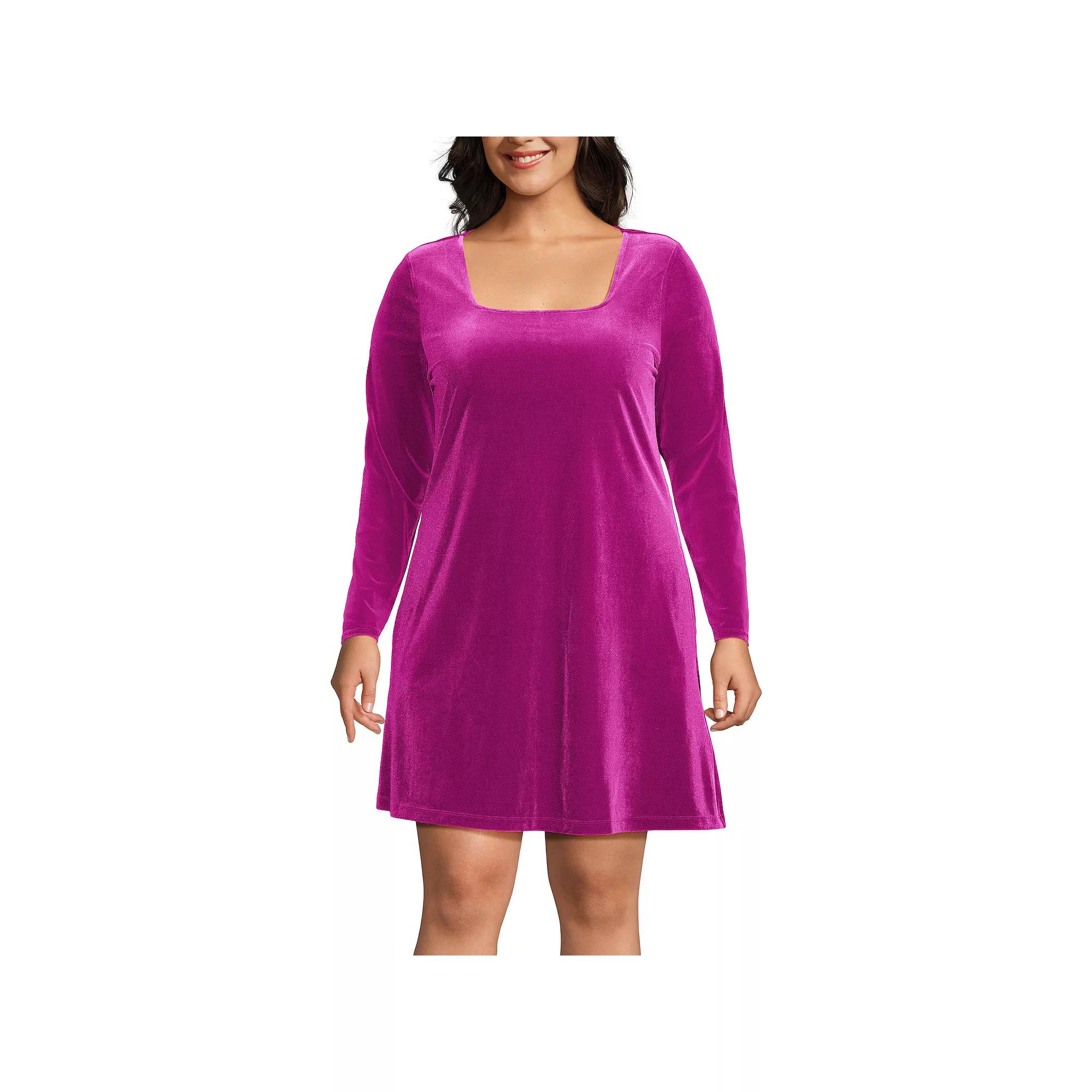 Plus Size Lands' End Knit Velvet Squareneck Dress, Women's, Size: 16W Petite, Vivid Pink Pink Product Image