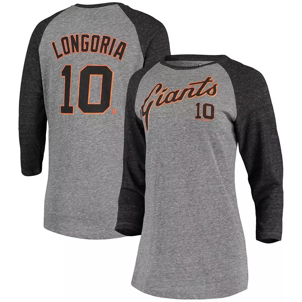 Women's 5th & Ocean by New Era Evan Longoria Gray San Francisco Giants Script Name & Number Raglan Tri-Blend 3/4-Sleeve T-Shirt,  Product Image