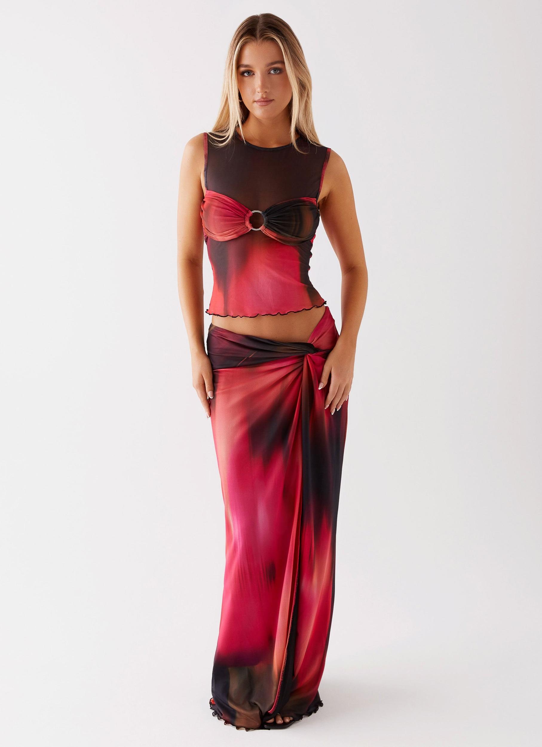 Caprise Maxi Skirt - Pink Print Product Image