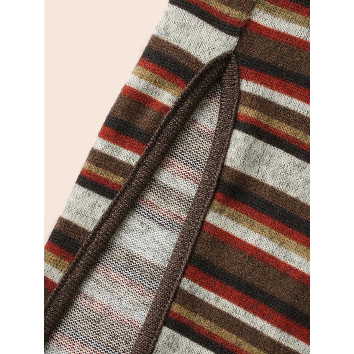 Plus Size Contrast Striped Split Hem Knit Dress Multicolor Women Casual Button Knit Dresses Bloomchic 26/4X Product Image