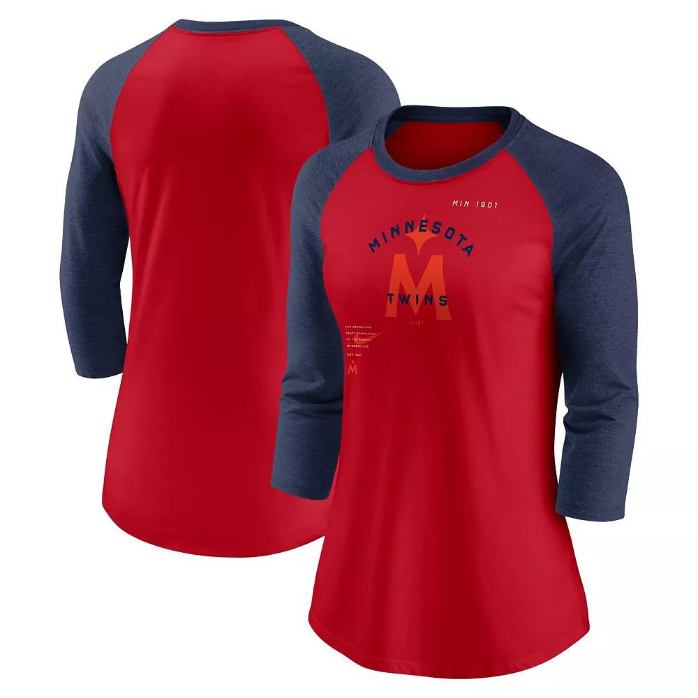 Womens Nike /Navy Minnesota Twins Next Up Tri-Blend Raglan 3/4-Sleeve T-Shirt Product Image
