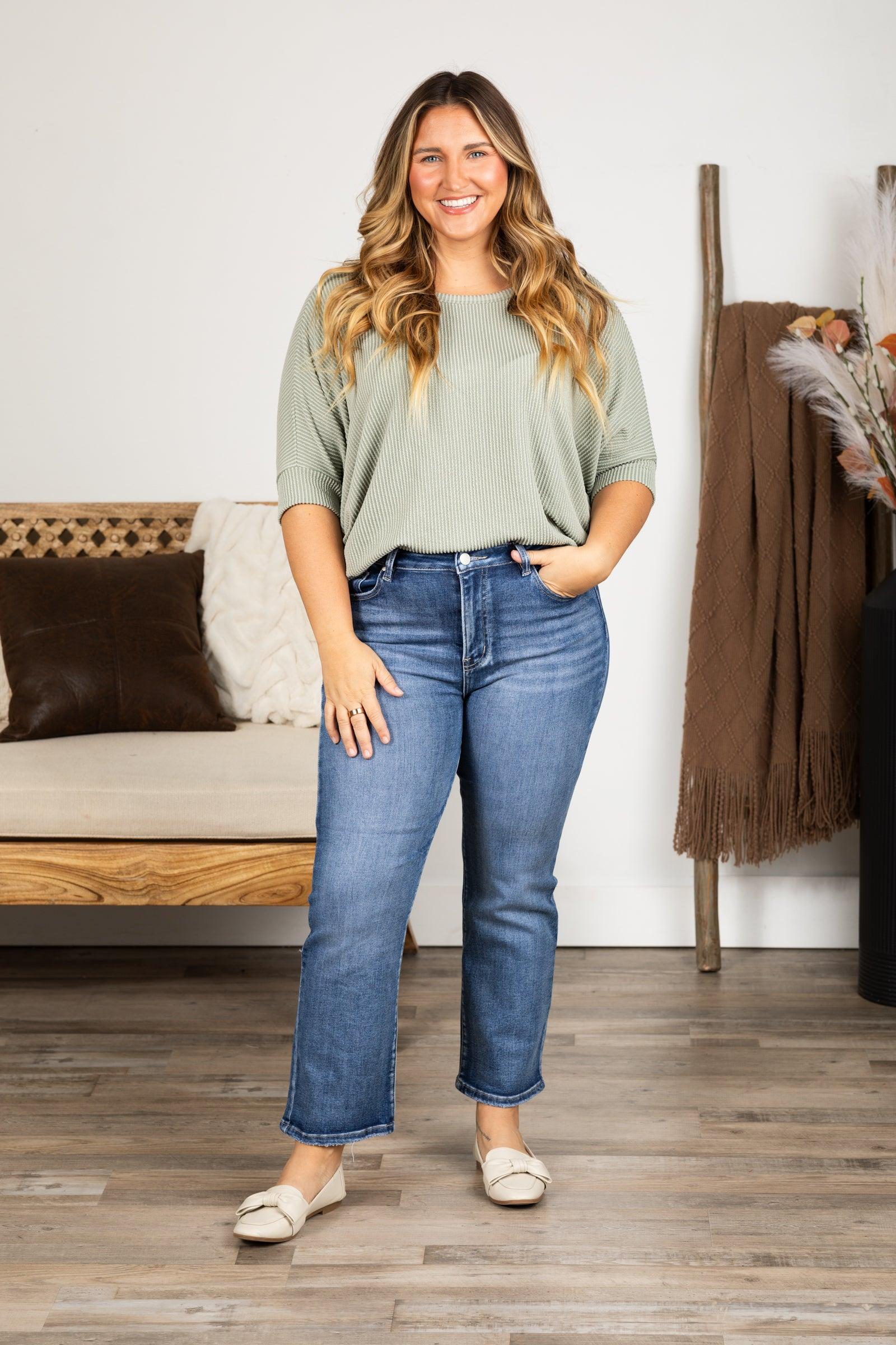 Risen Medium Wash Crop Straight Jeans Product Image