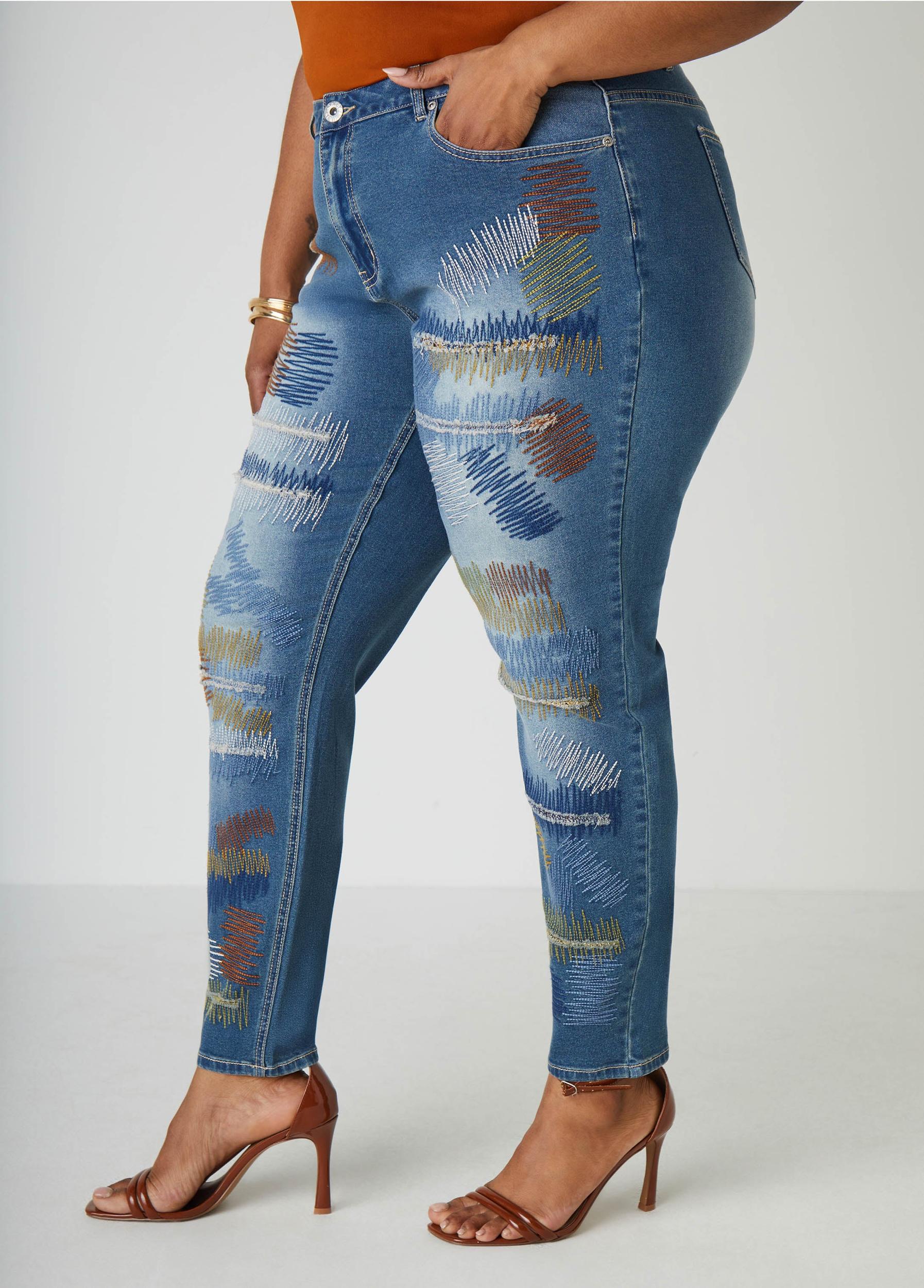 Stitched Distressed Skinny Jeans Product Image