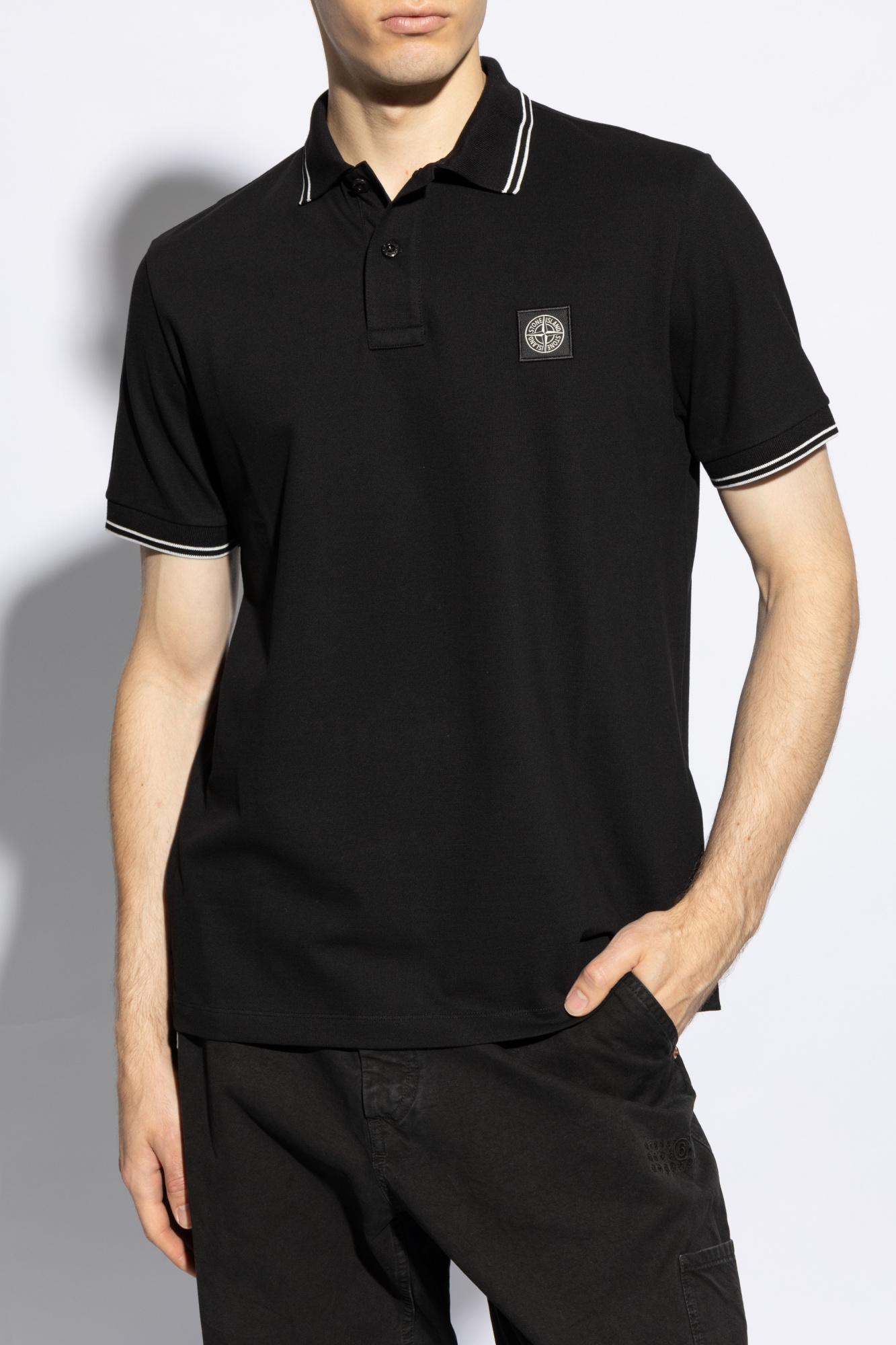 STONE ISLAND Mens Black Brand-patch Regular-fit Stretch-cotton Polo Shirt Xl Product Image
