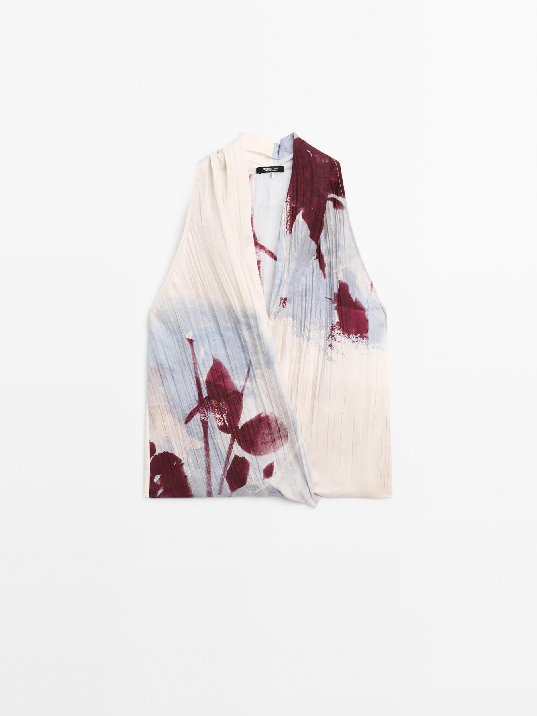 Printed surplice halter top Product Image