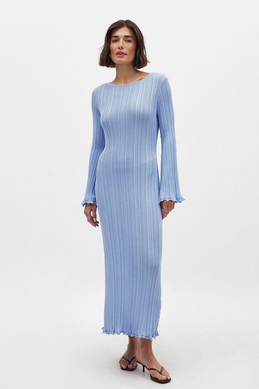 Knitted Round Neck Frill Maxi Dress Product Image