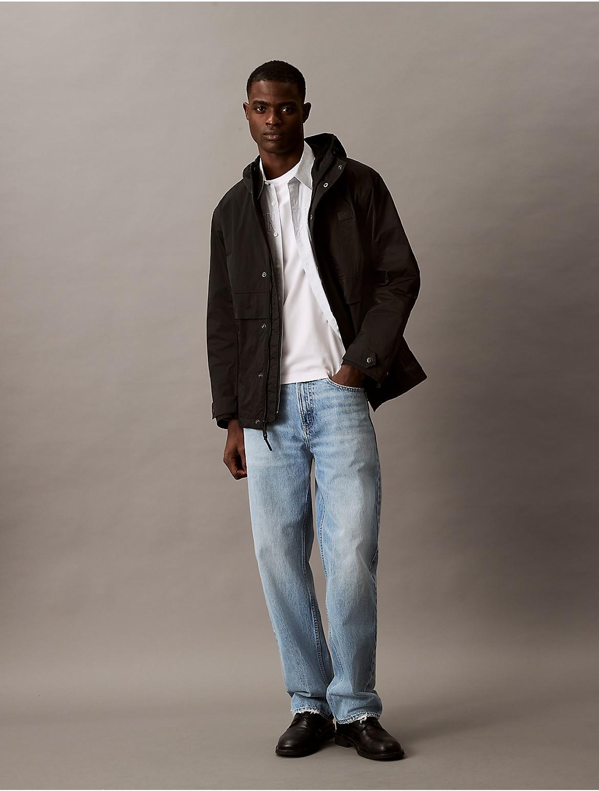 Calvin Klein Mens Crinkle Nylon Hooded Windbreaker Jacket - Grey Product Image