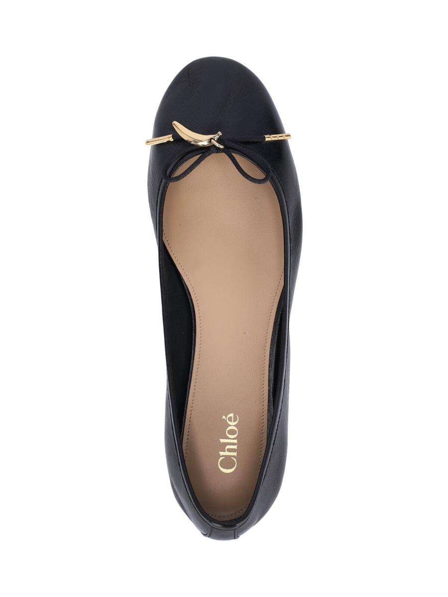 CHLOÉ Bow Detail Round Toe Flat Sole Ballerina Shoes In Black Product Image