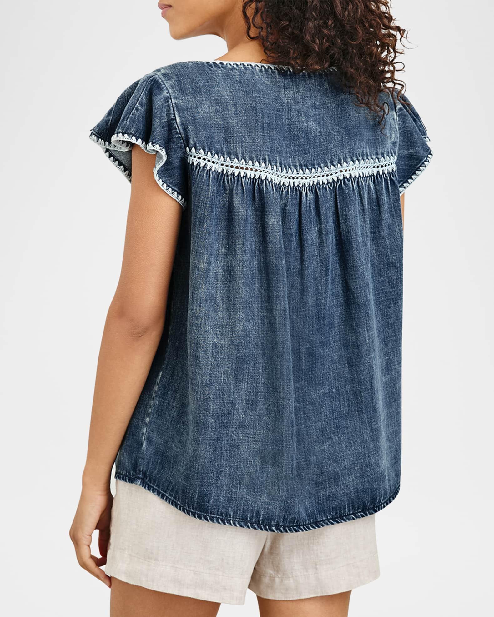 Tafia Embroidered Flutter-Sleeve Blouse Product Image