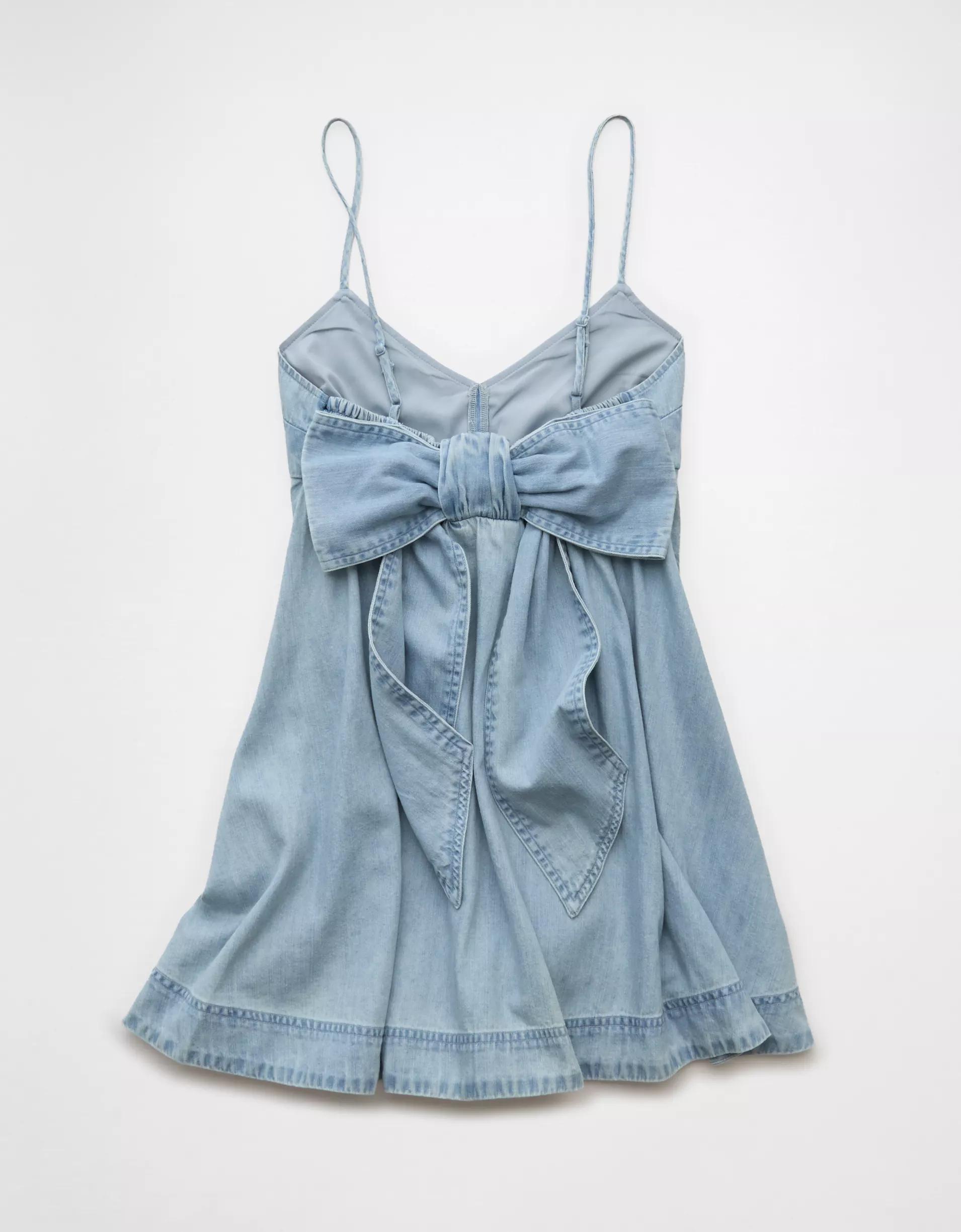 AE Denim Bow Back Babydoll Mini Dress Product Image