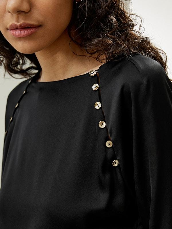 LILYSILK Women's Cropped Double Joe Silk Elegant Button Detail Top in Pearl White, Size 4 Product Image