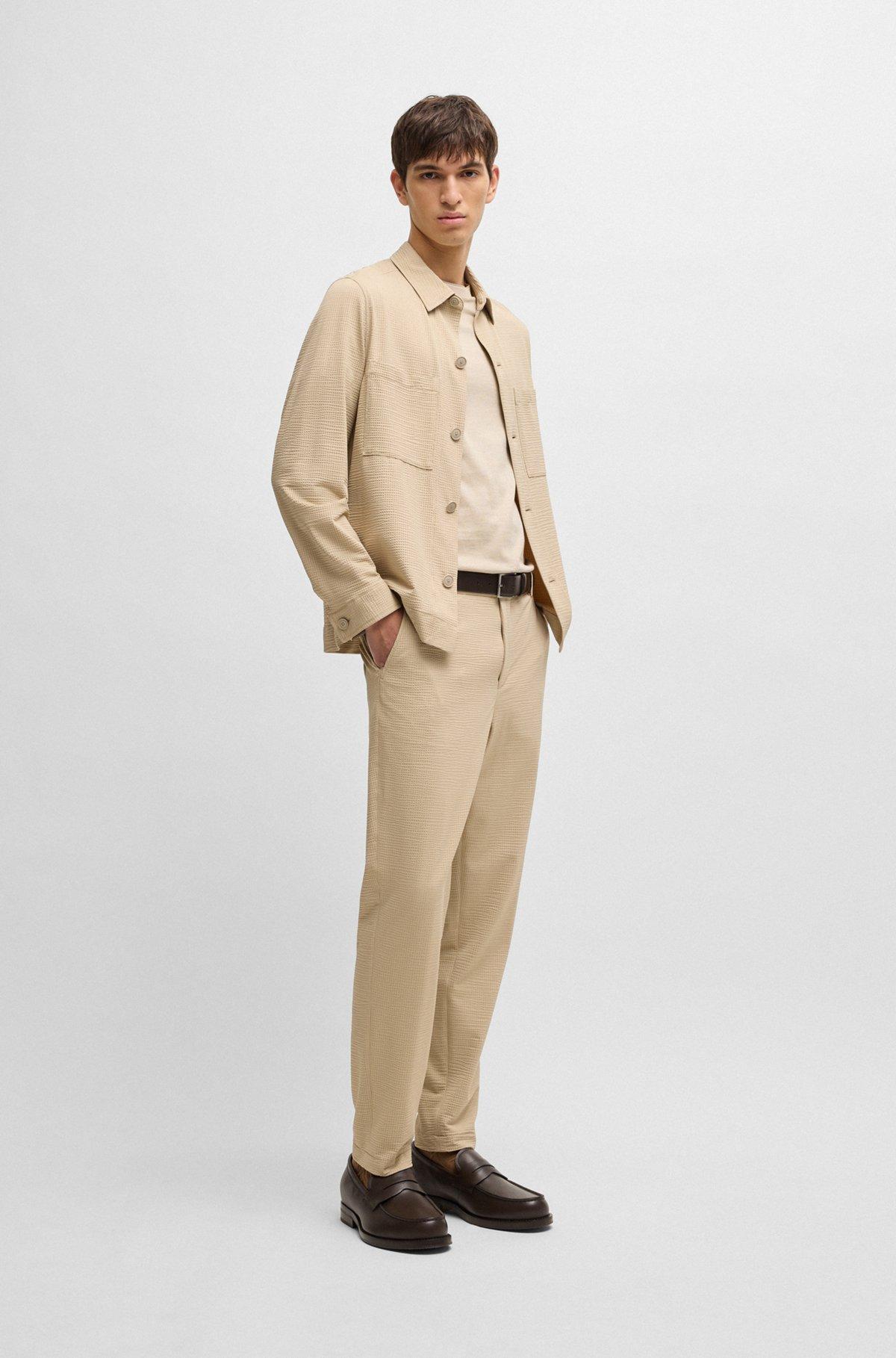BOSS - Washable formal trousers in stretch seersucker fabric - Light Beige Product Image